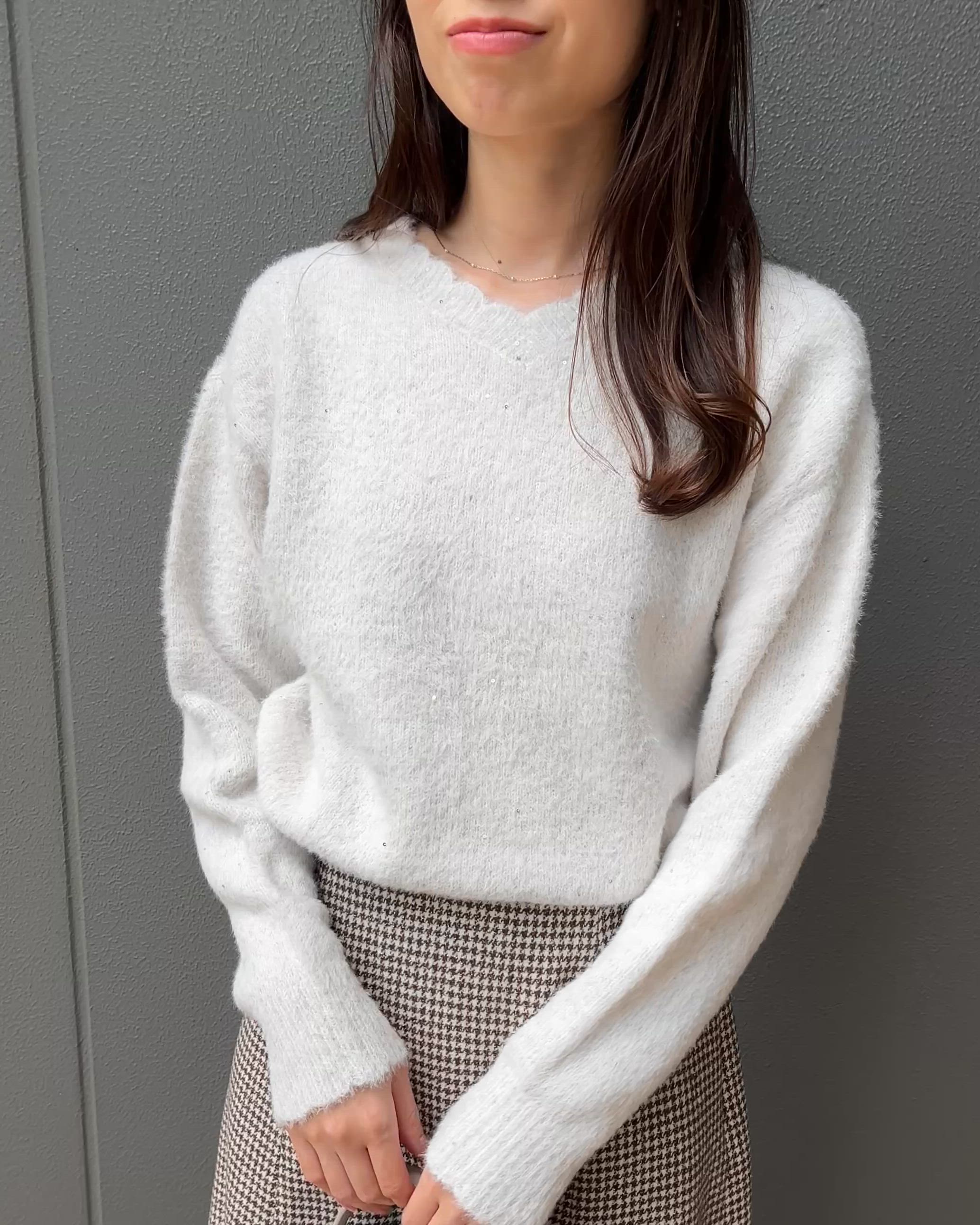 セール】【前後2WAY】スパンコールラメフェザー ニット（ニット