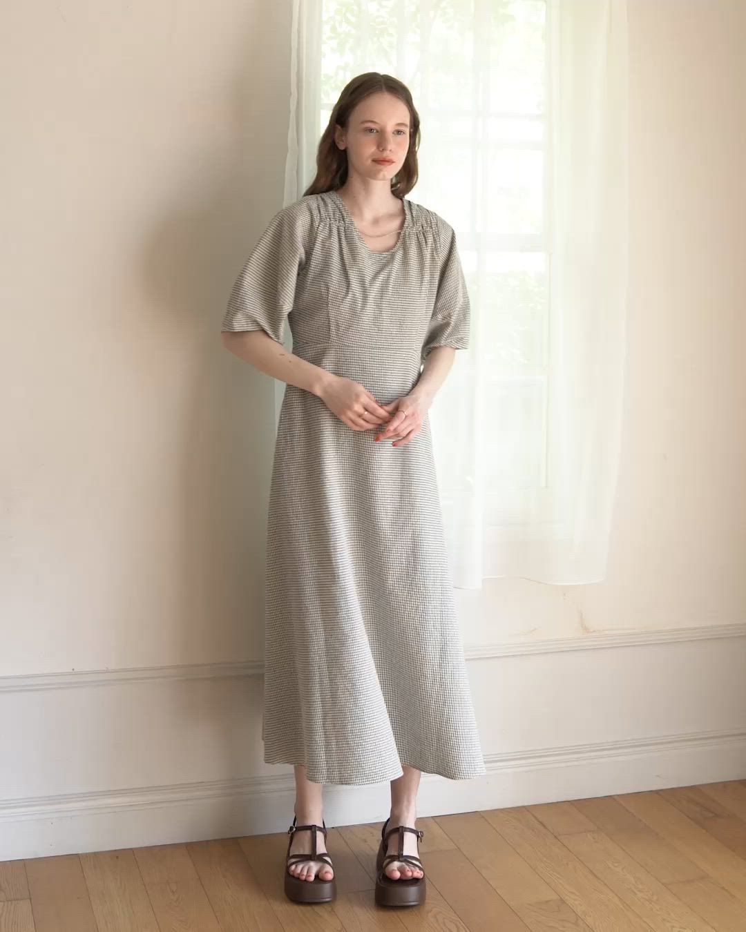 ゴルチェ　ワンピース 2way cocoon sleeve check onepiece/2wayコクーンチェックワンピース