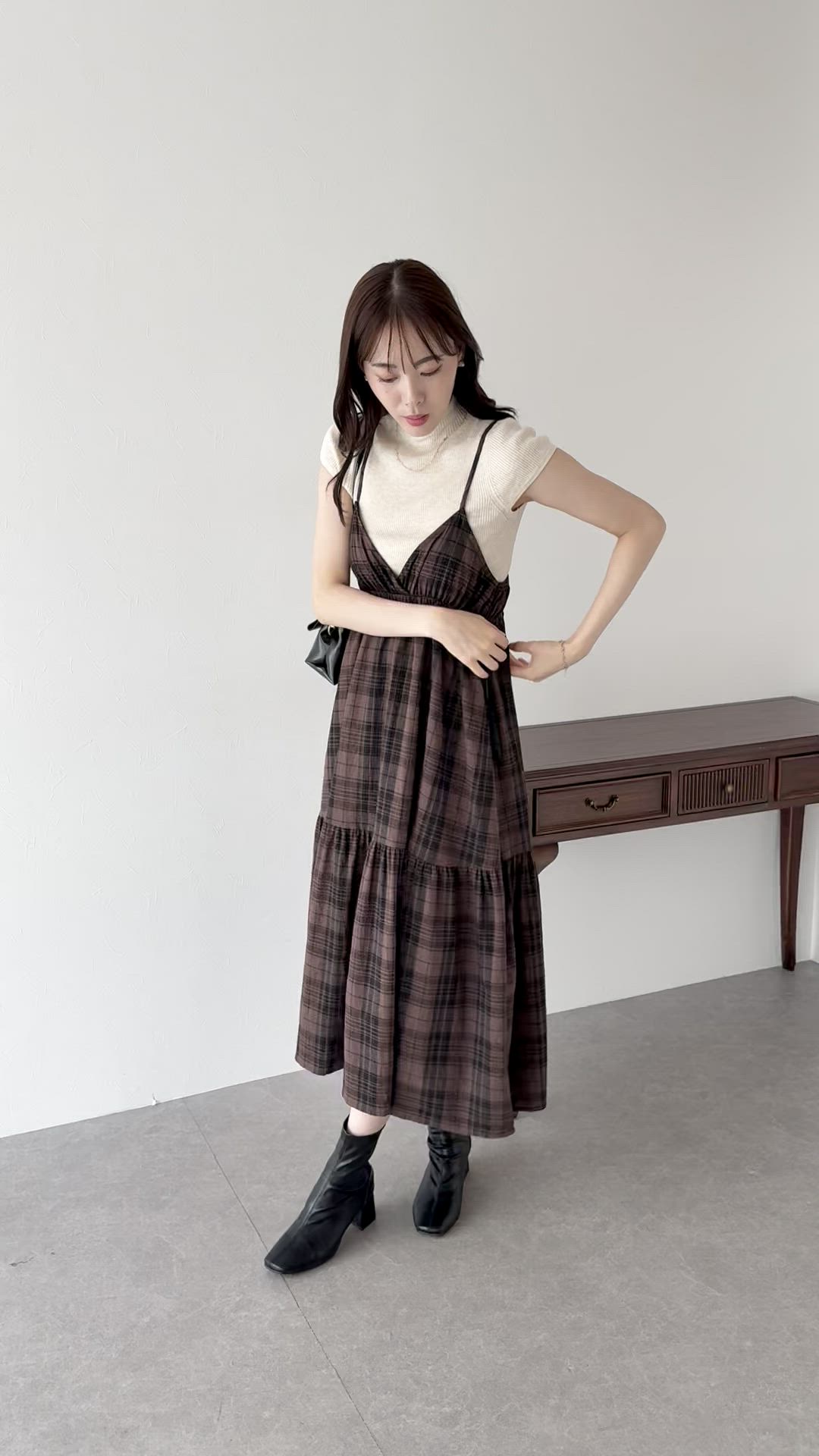 チェック柄サイドリボンキャミワンピース（ワンピース）｜BLUEEAST