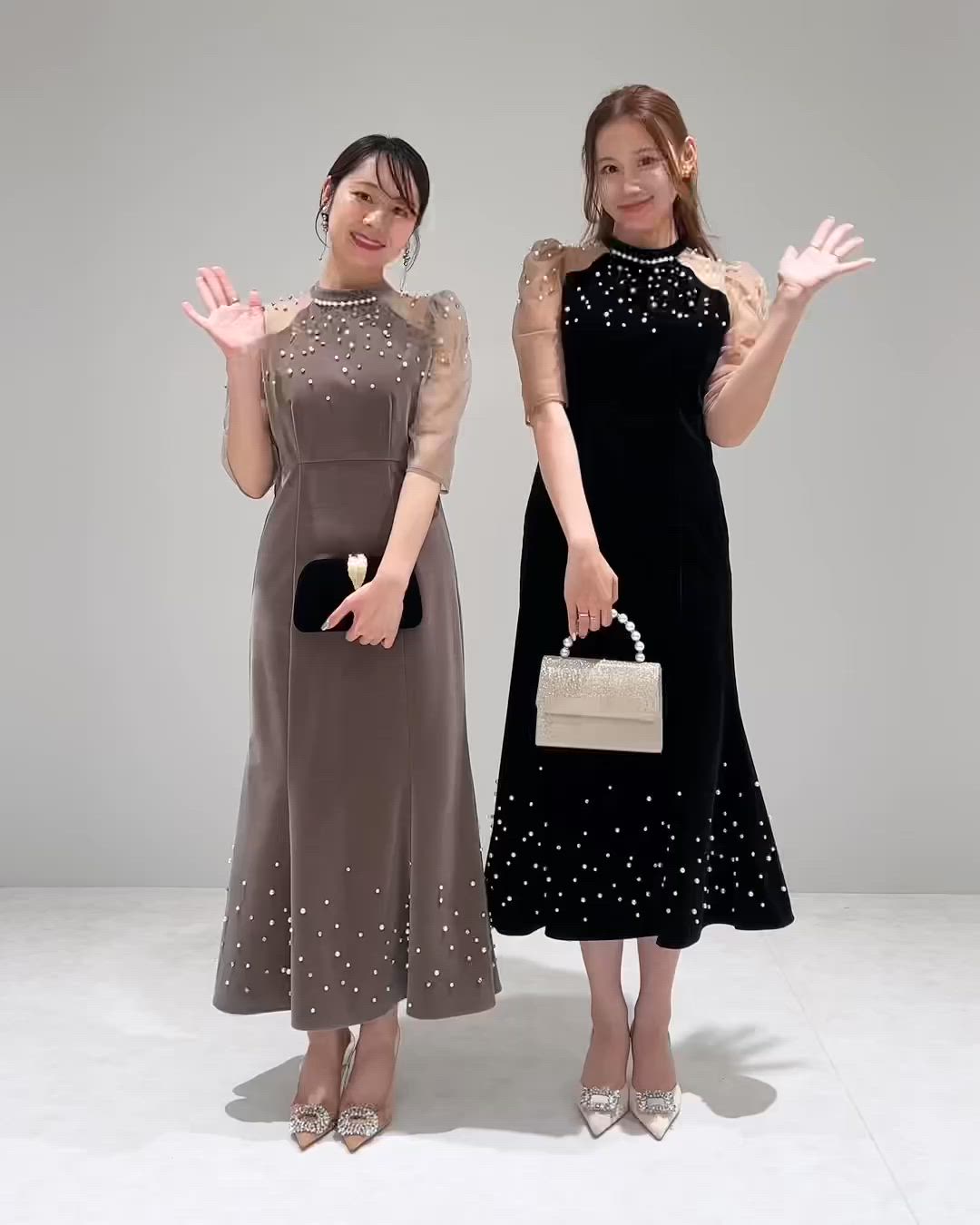 セール】【LEJA】シアースリーブパールビジューベロアマーメイドドレス