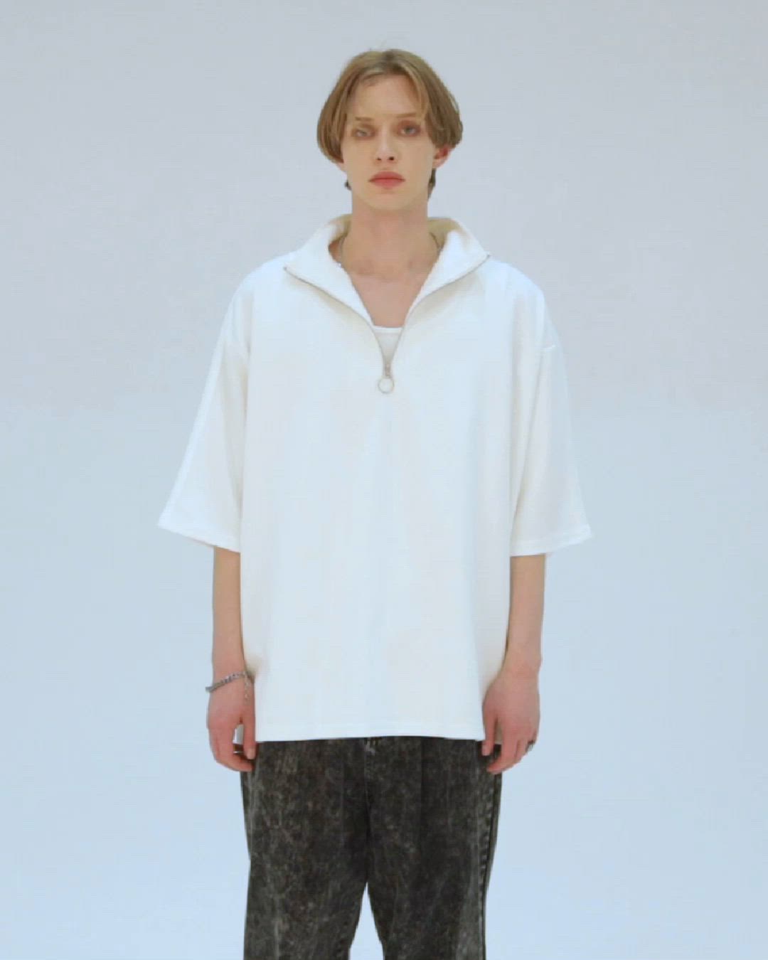 extra quality cotton punch dolman half ring zip T / エクストラ