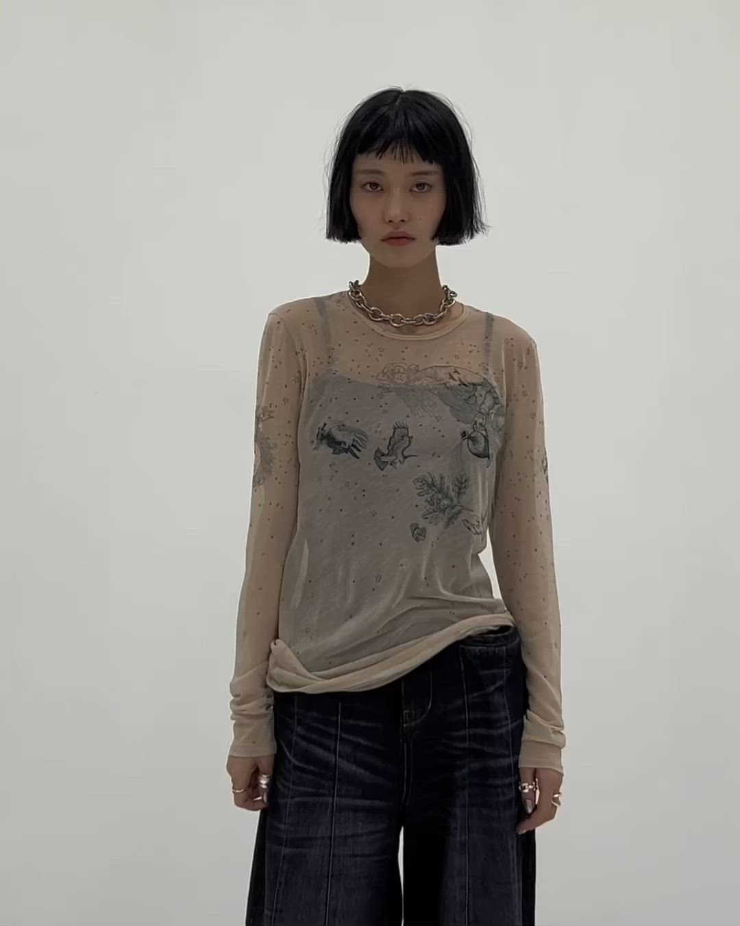 beautiful people/ビューティフルピープル】sheer R.P.S print jersey