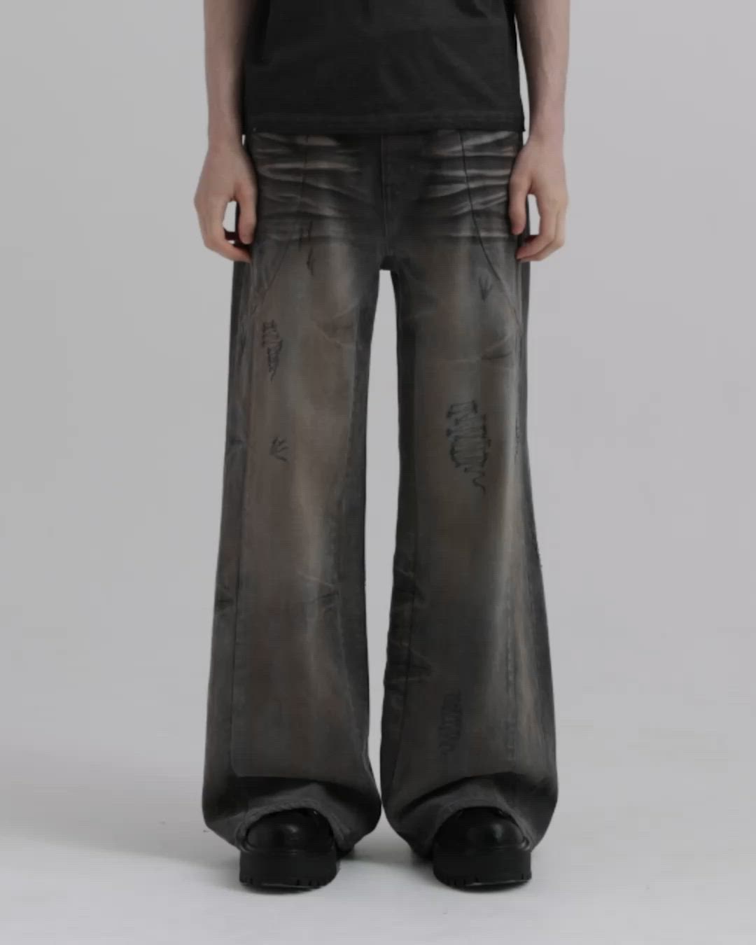 GRANCY】Seam Design Wide Straight Denim Pants / シームデザイン