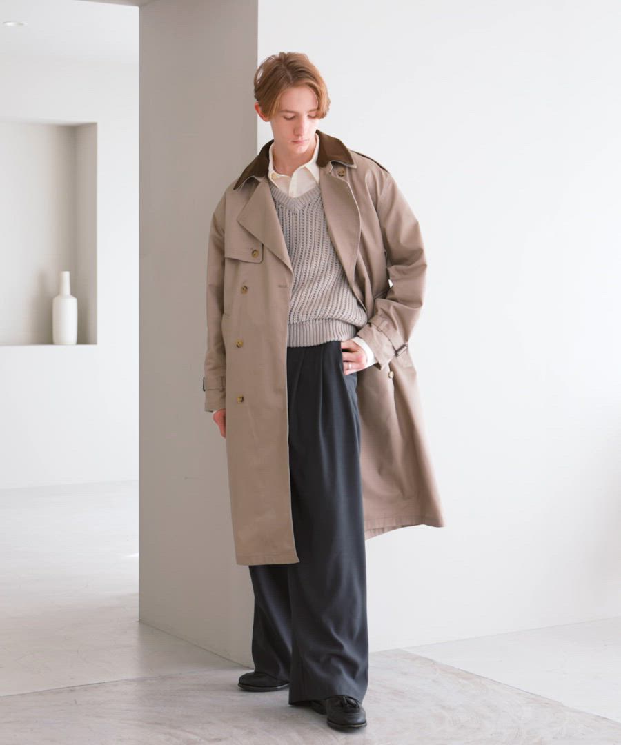 LURAKU】Collar Switch Long Trench Coat / 襟切り替えロングトレンチ