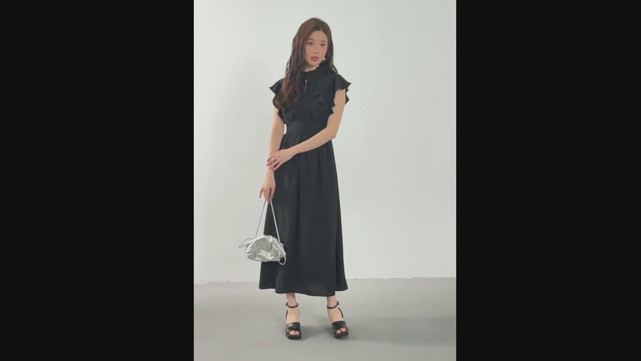 セール】フリルカラーロング丈ジョゼットワンピース（ワンピース