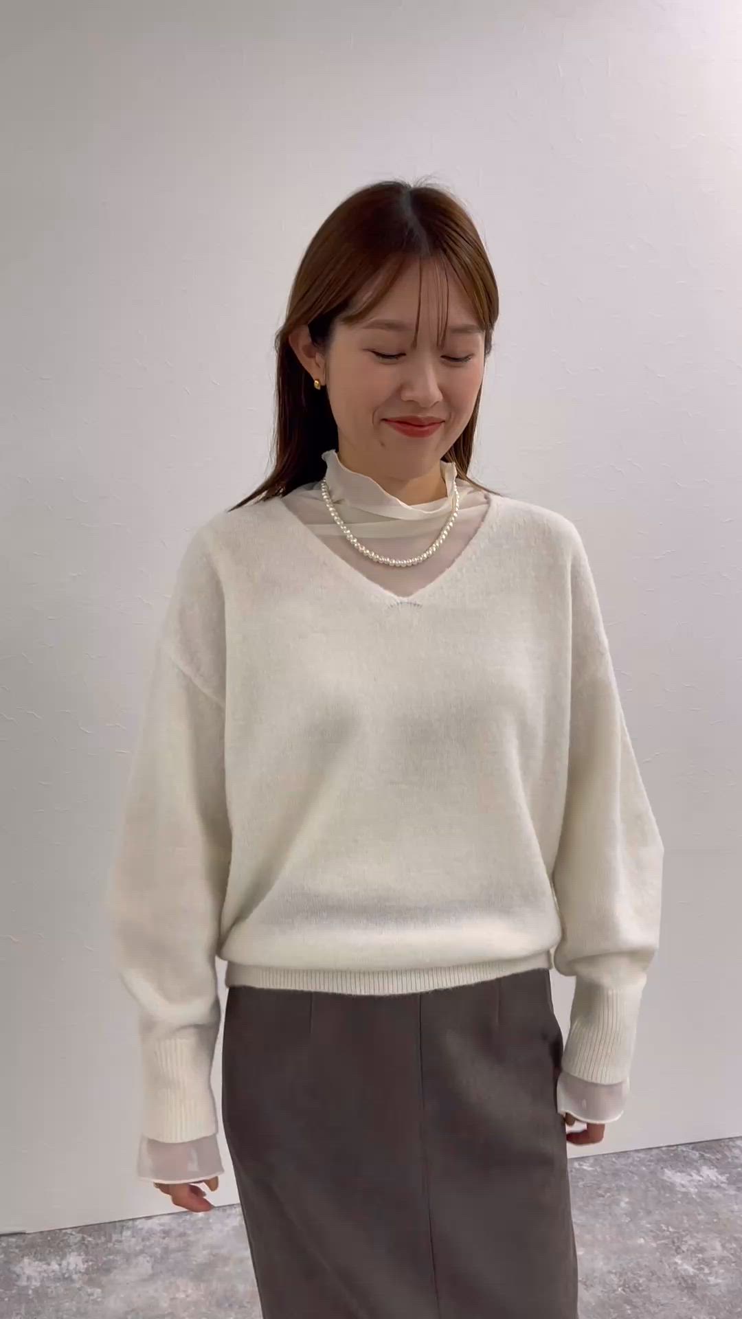 セール】《手洗い可能》アルパカ混Vネックプルオーバー（ニット