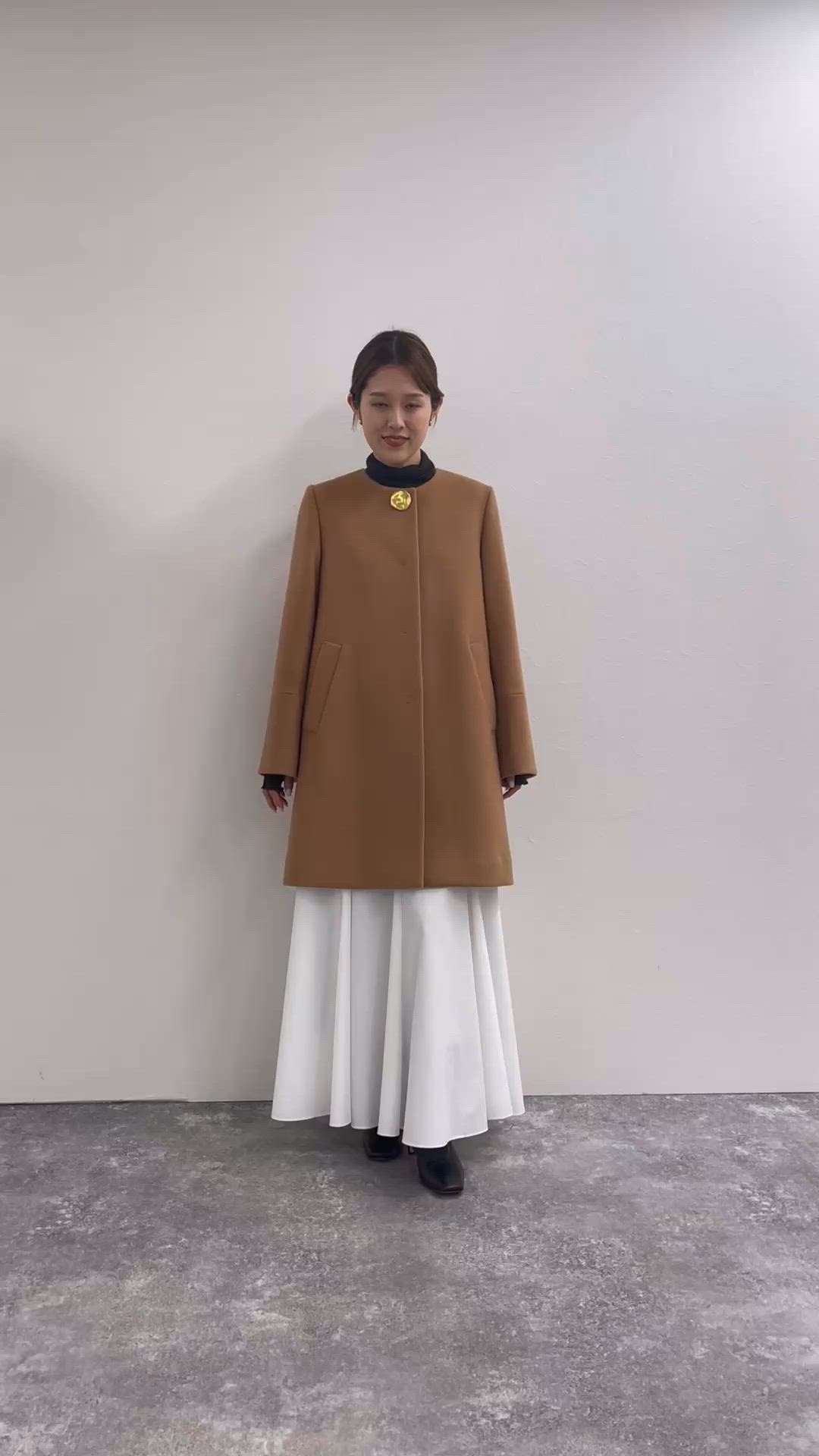 セール】ブローチ付きAラインノーカラーコート（ノーカラーコート