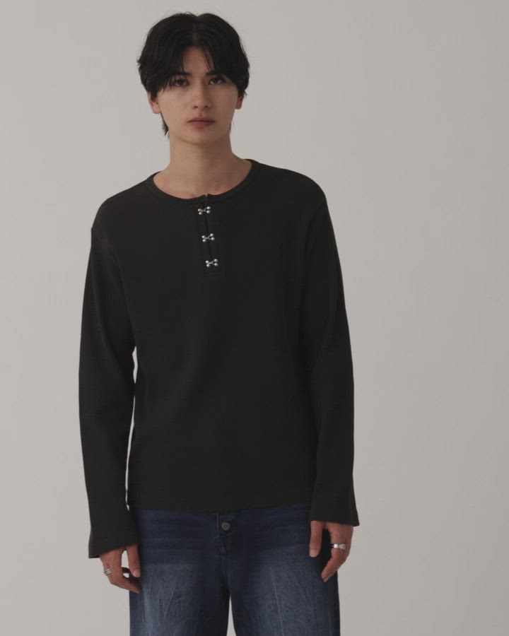 Thermal Henley Neck Hook Long T-shirt / サーマルヘンリーネック
