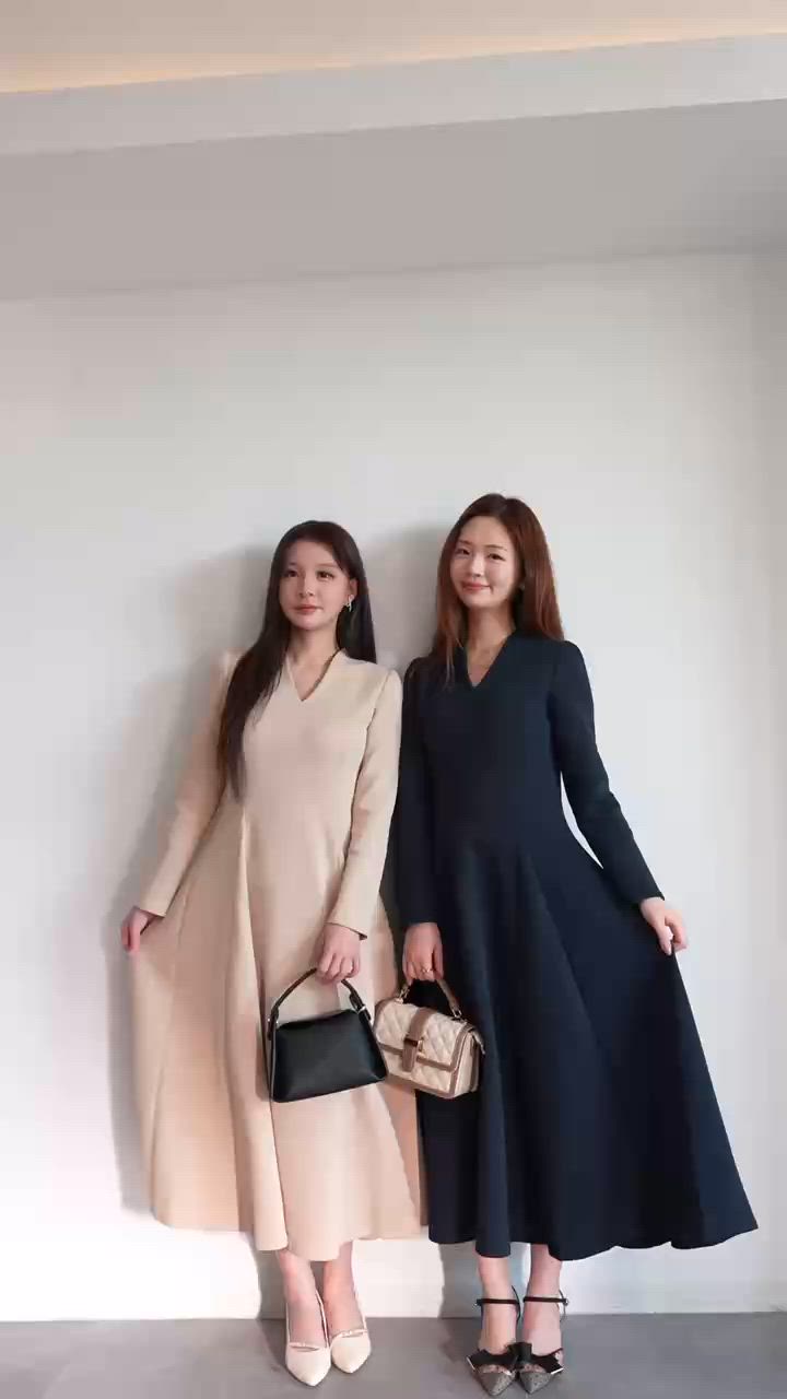 高評価4.82】ポンチ素材Vネックゴアードワンピース スタイルUP