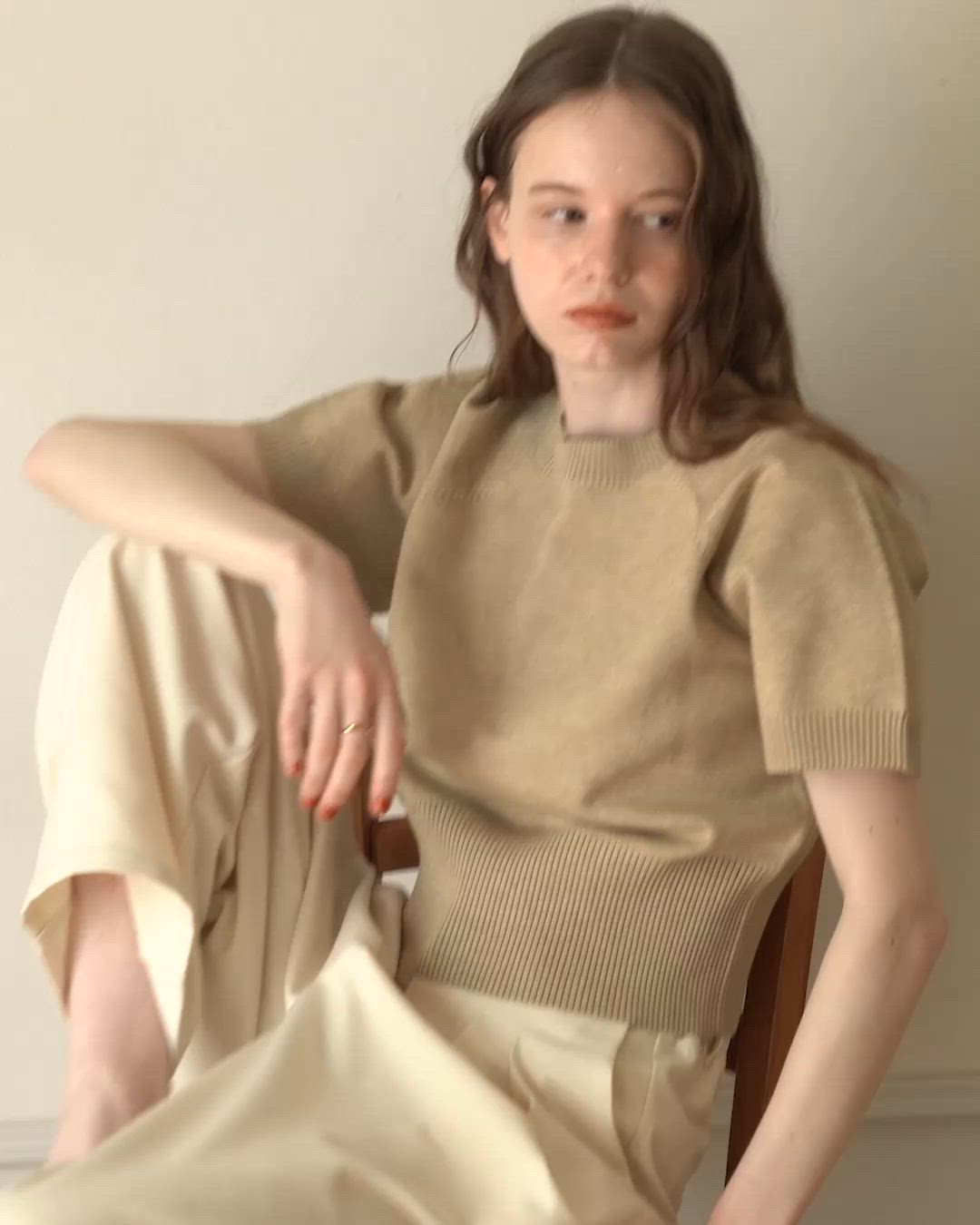 OLUN ハーフスリーブニット ベージュ M half sleeve knit/ハーフスリーブニット（ニット/セーター）｜OLUN