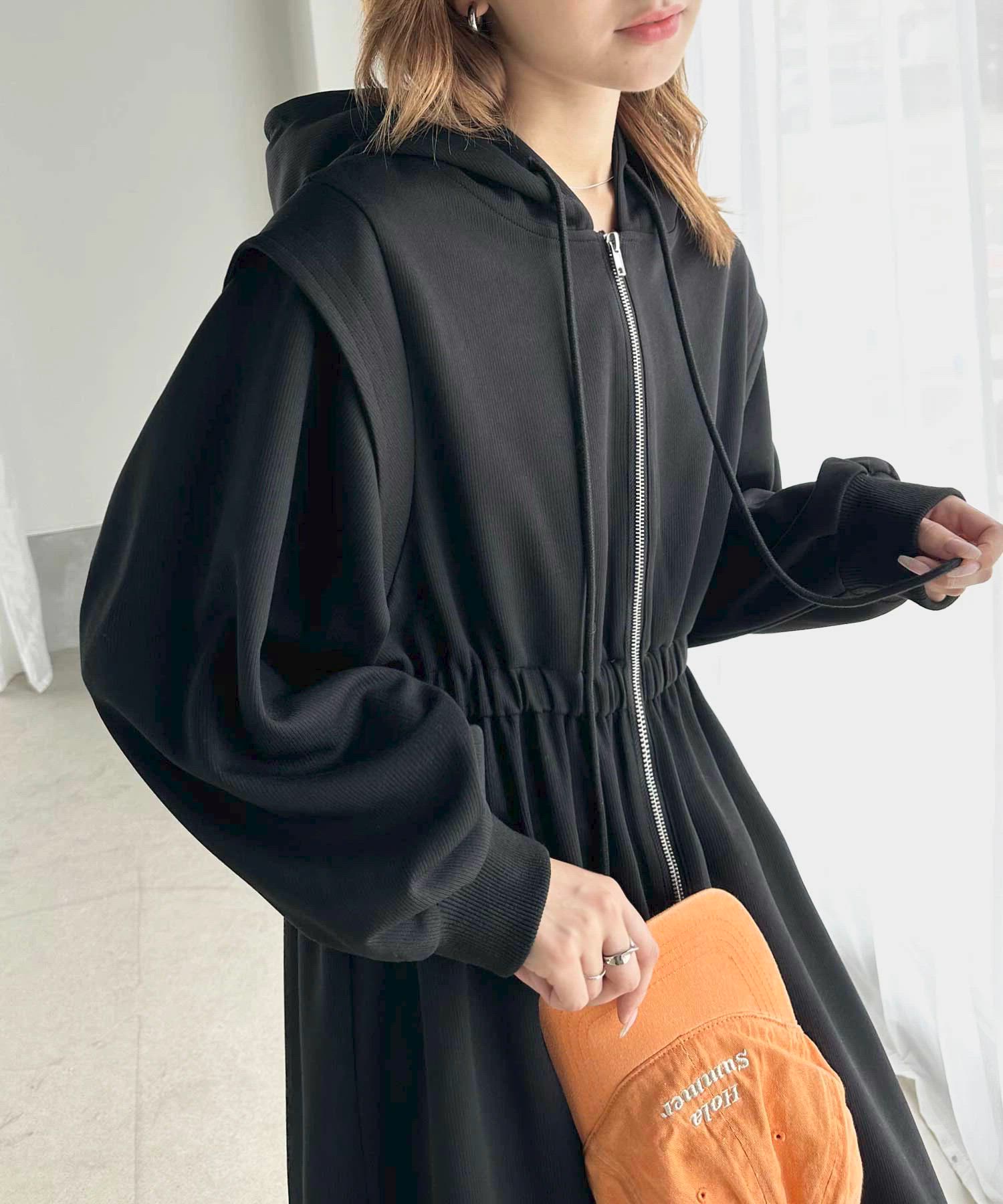 セール】大人のキレイめカジュアル 2way ロングパーカーワンピ