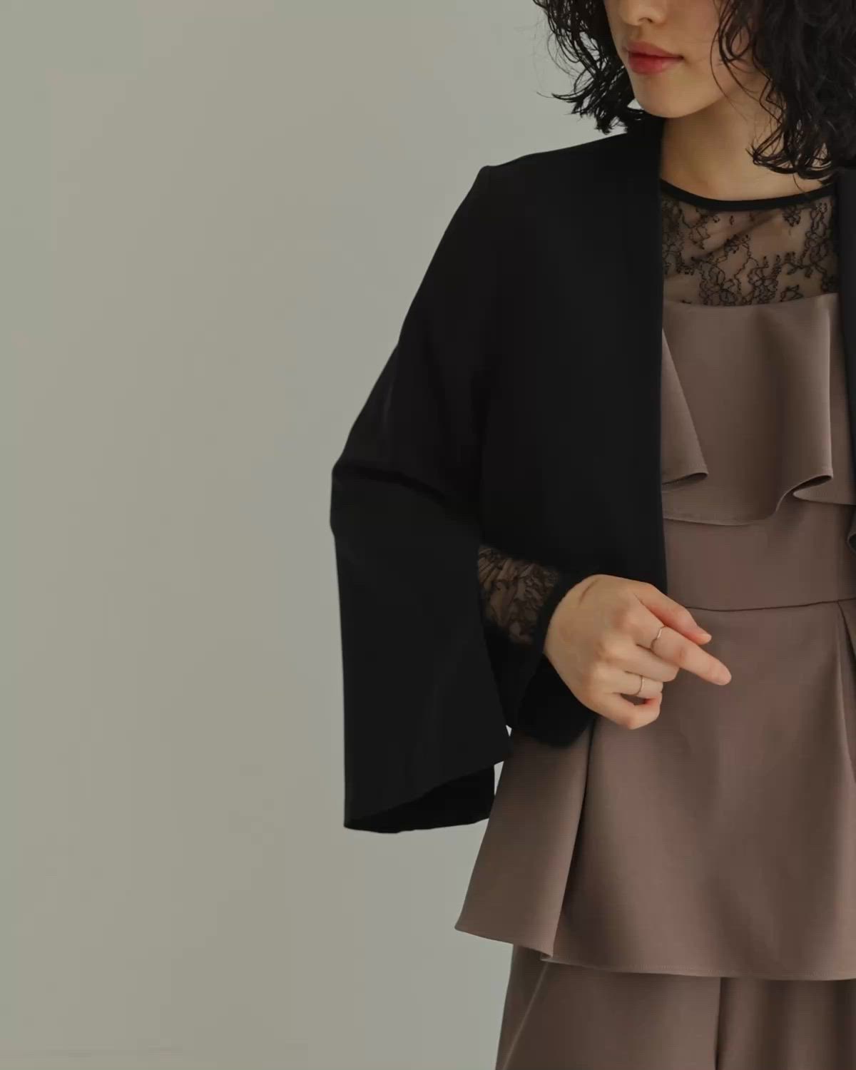 スリットスリーブノーカラージャケット フォーマル 結婚式 パーティー