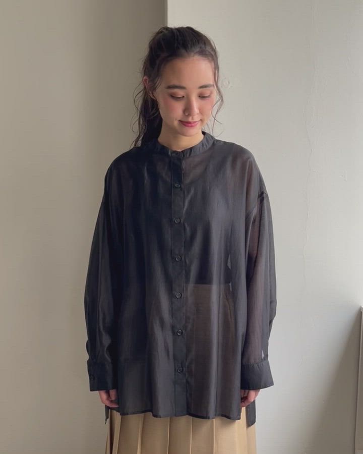 バンドカラー オーバーサイズ シアーシャツ ≪冷房対策/体型カバー