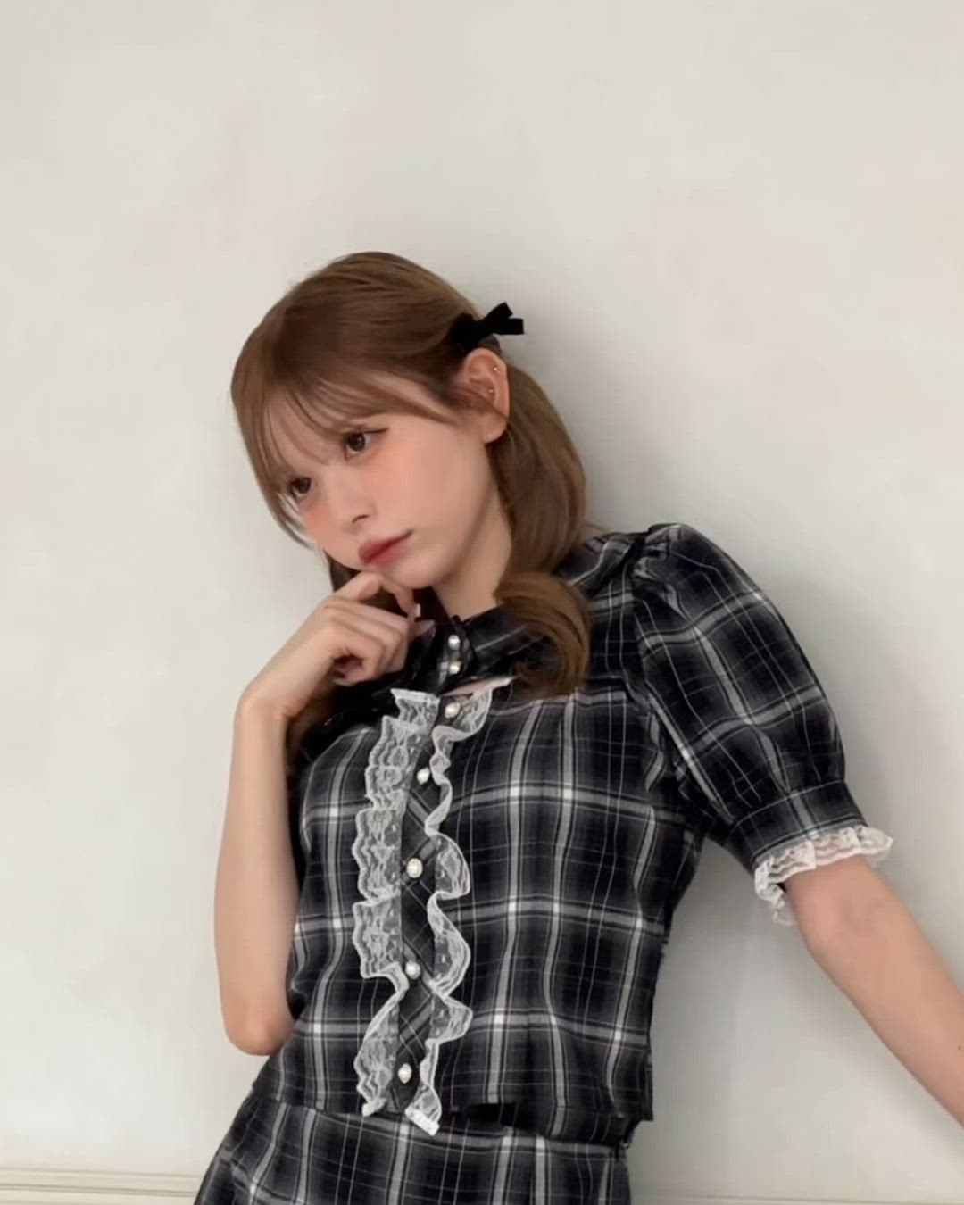 ラッパ袖襟付きOP SET着用可能】フロントオープン襟付きブラウス（シャツ/ブラウス