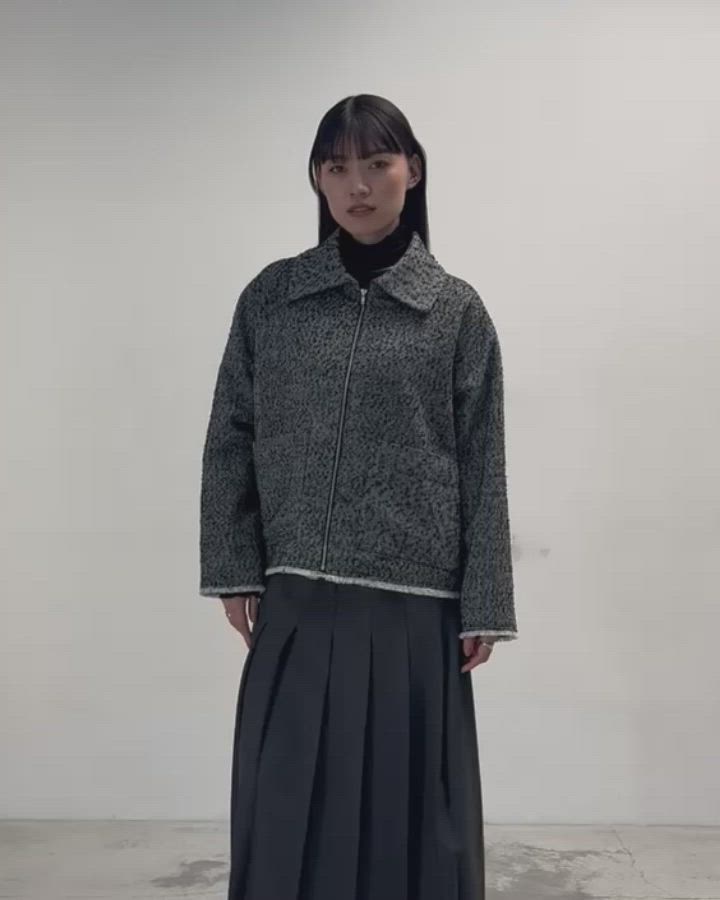 セール】【forksy.】ヘリンボーンフリンジ衿付きファスナージャケット