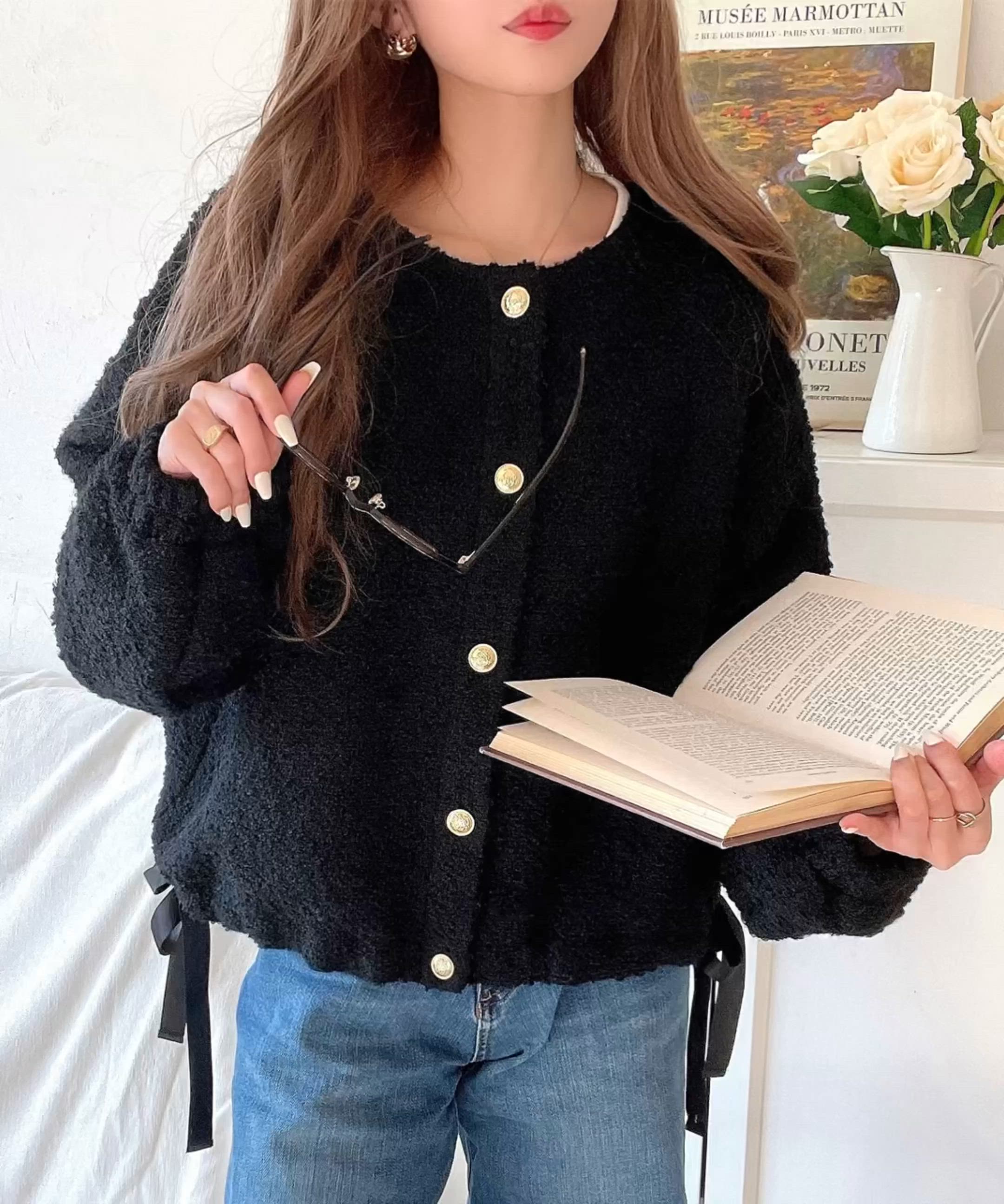 【けい】【efla】クロシェロングカーディガン：ブラック けい様専用】【efla】クロシェロングカーディガン：ブラック