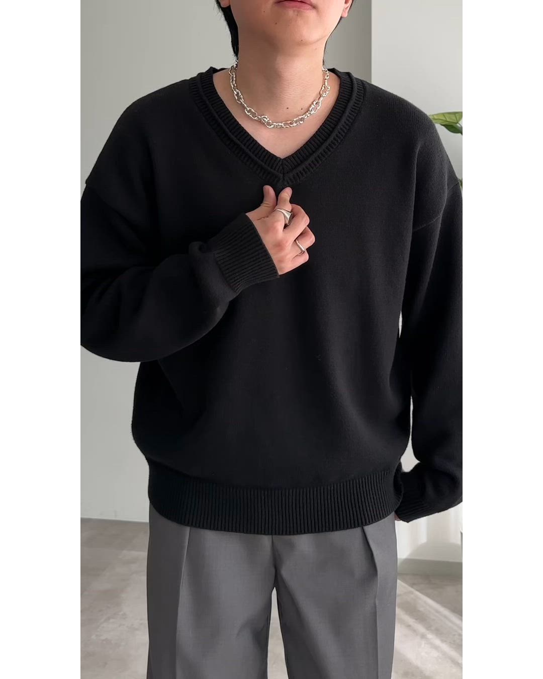 V-NECK MIDDLE GAUGE BASIC KNIT/Vネックミドルゲージベーシックニット