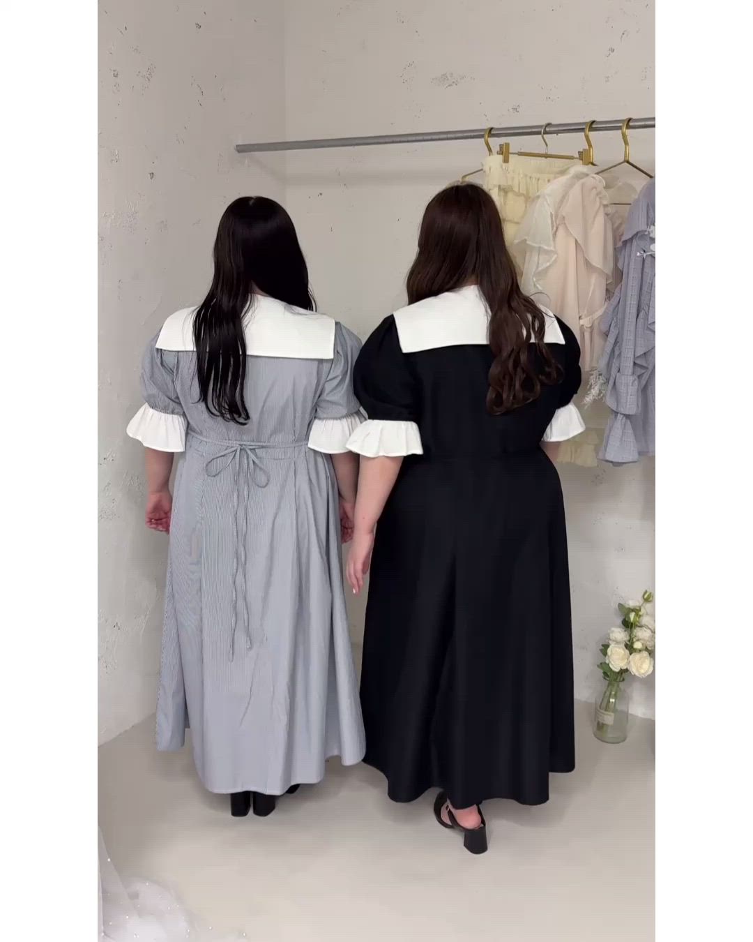 大きいサイズ】プレート付きセーラーカラー半袖ワンピース（ワンピース