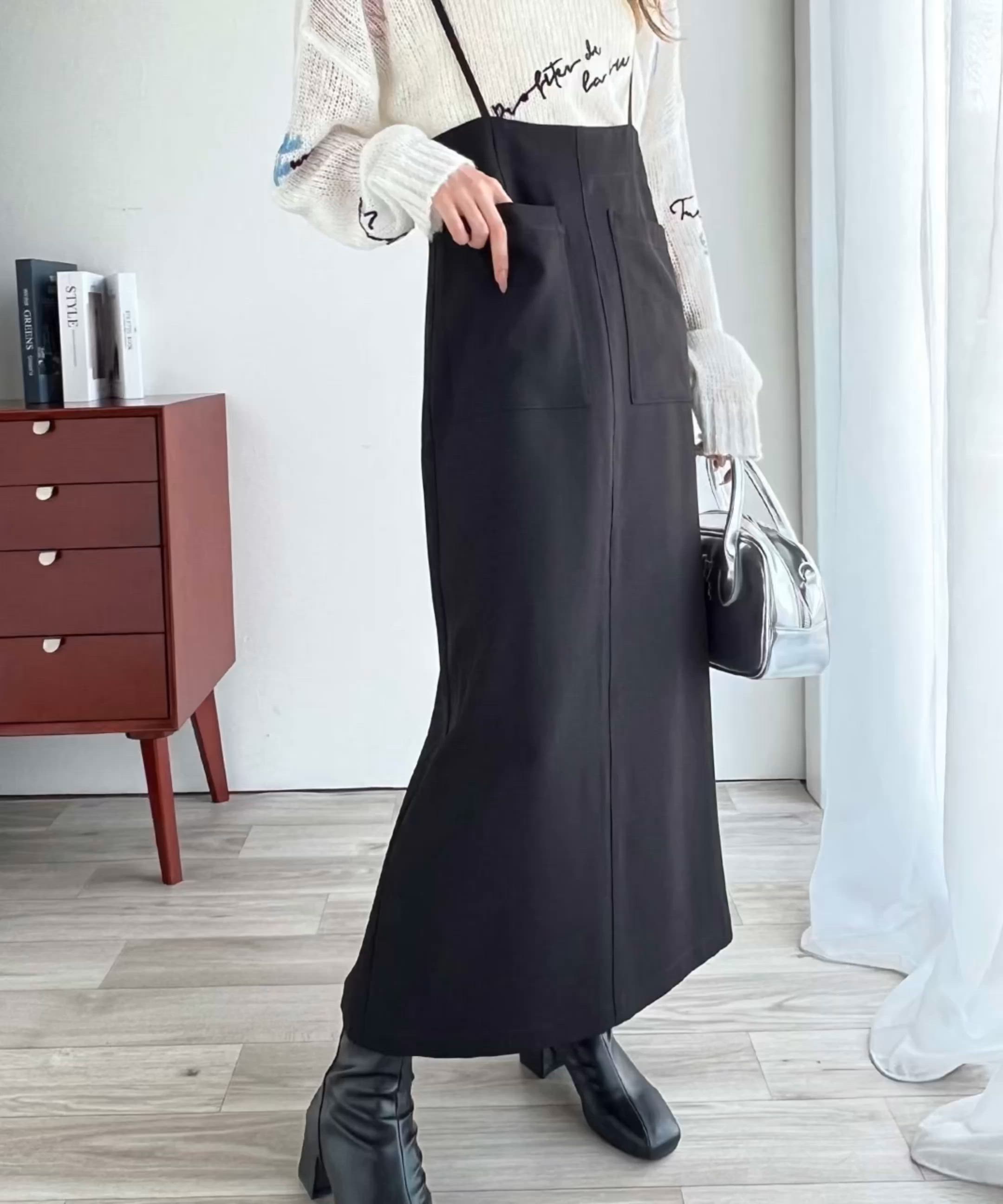 セール】女性らしい上品シルエット。前後2wayサスペンダー付きタイト