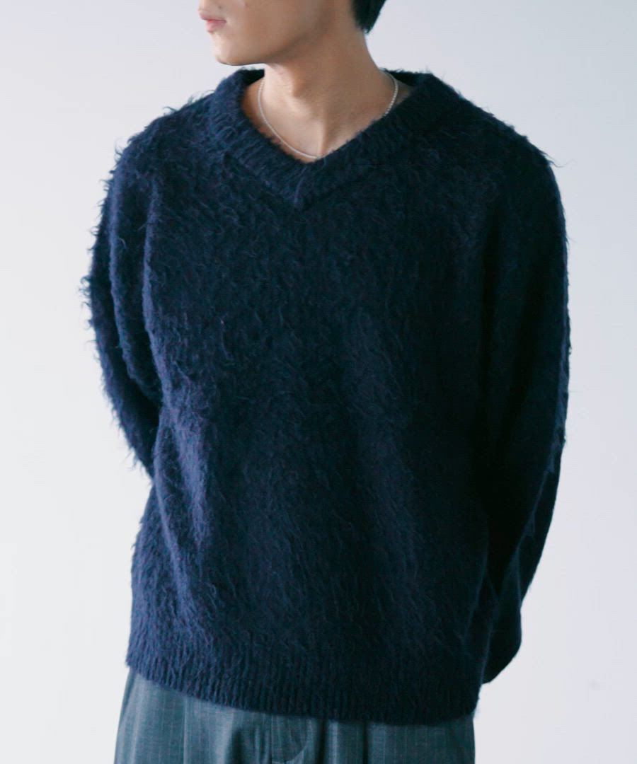 LURAKU】Brushed Wool V-neck Knit / LURAKU ブラッシュドウールV