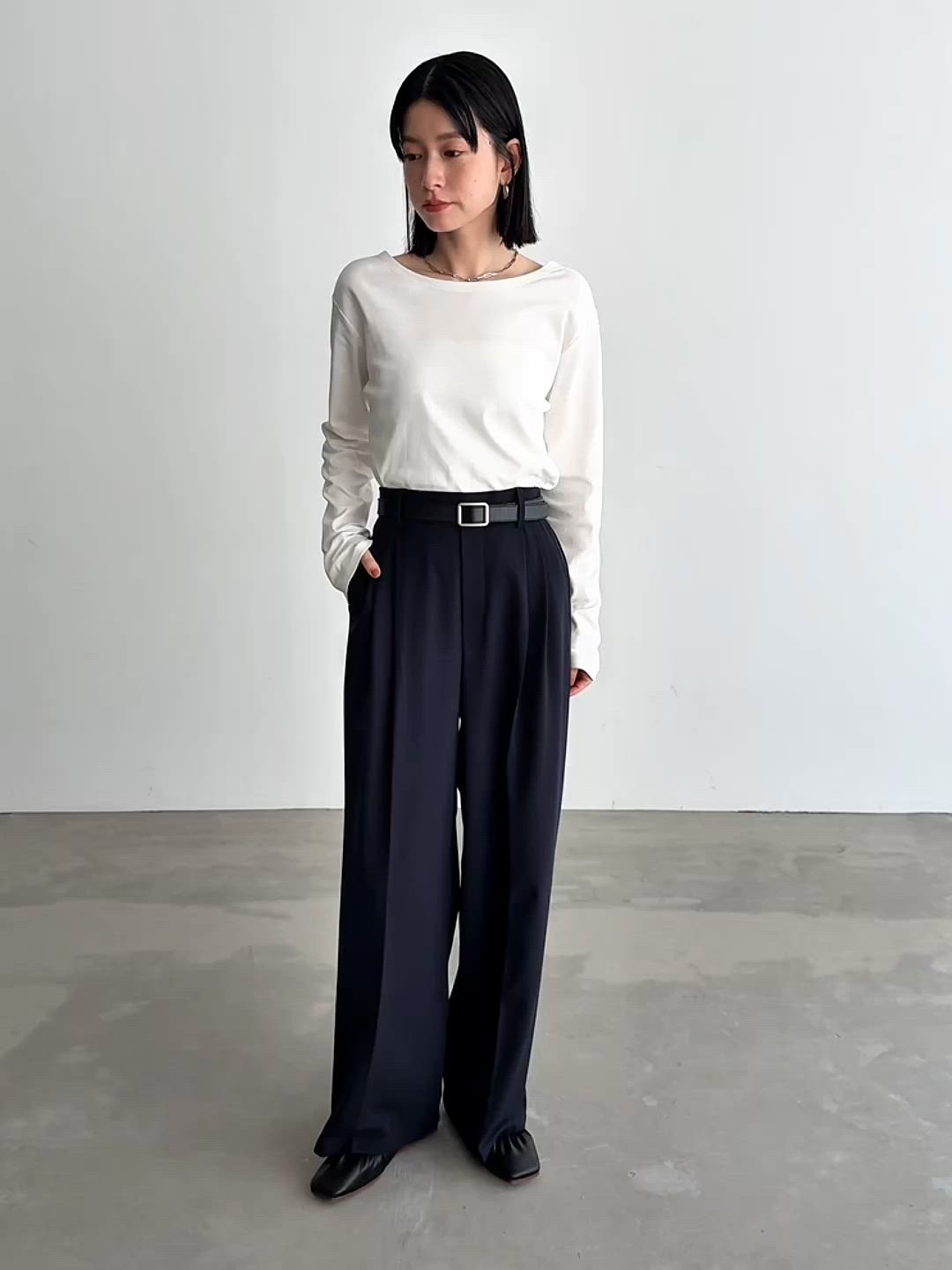 低身長/高身長向けサイズ有]撥水タックストレートパンツ