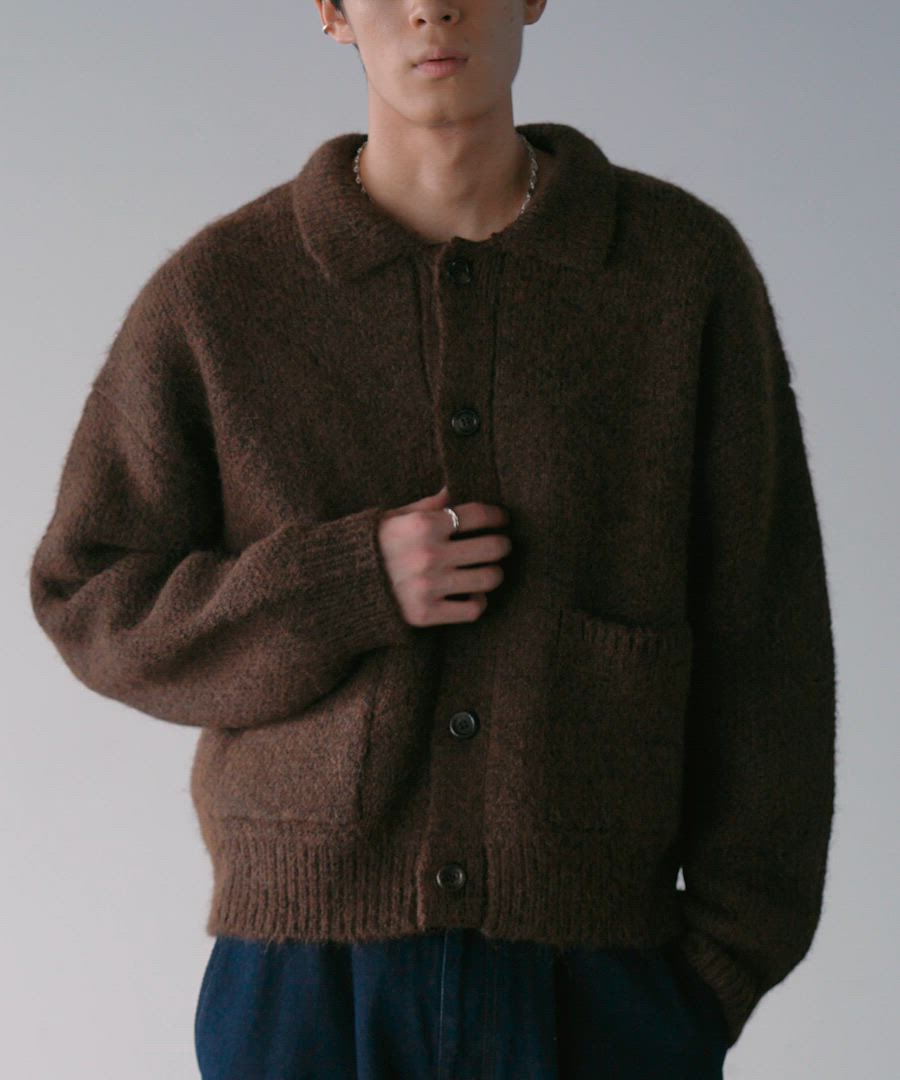 LURAKU】Shaggy Knit Polo Cardigan / シャギーニットポロカーディガン