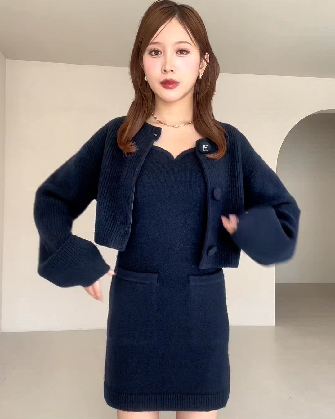 EIMY ISTOIRE ロゴボタンニットセットワンピース エイミーイストワール EIMY ISTOIRE EIMYロゴボタンニットセット