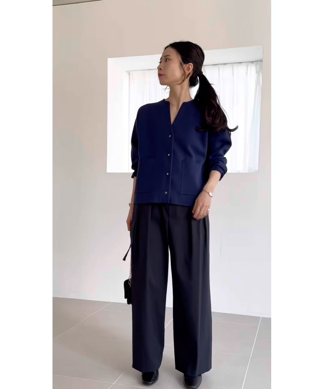 quaranciel:〈手洗い可能〉ノーカラー ポケット ニット ジャケット