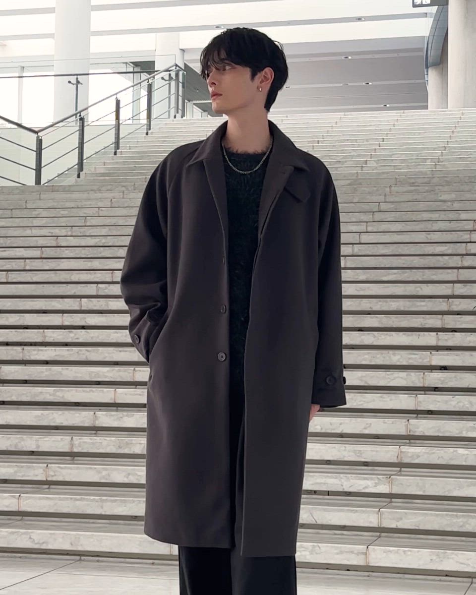 セール】ビッグシルエットウールタッチ比翼ステンカラーコート（ステン