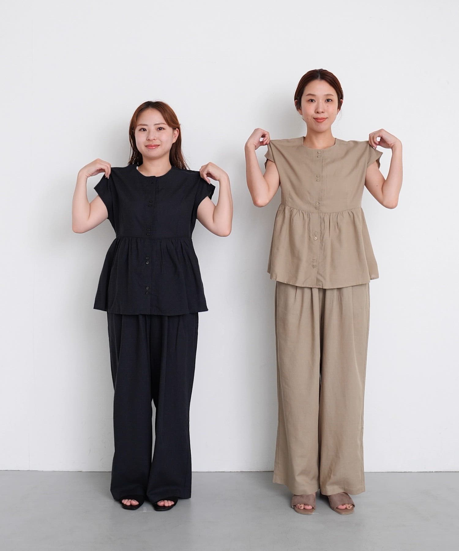 セール】『WEB/一部店舗限定』リネン混ペプラムセットアップ