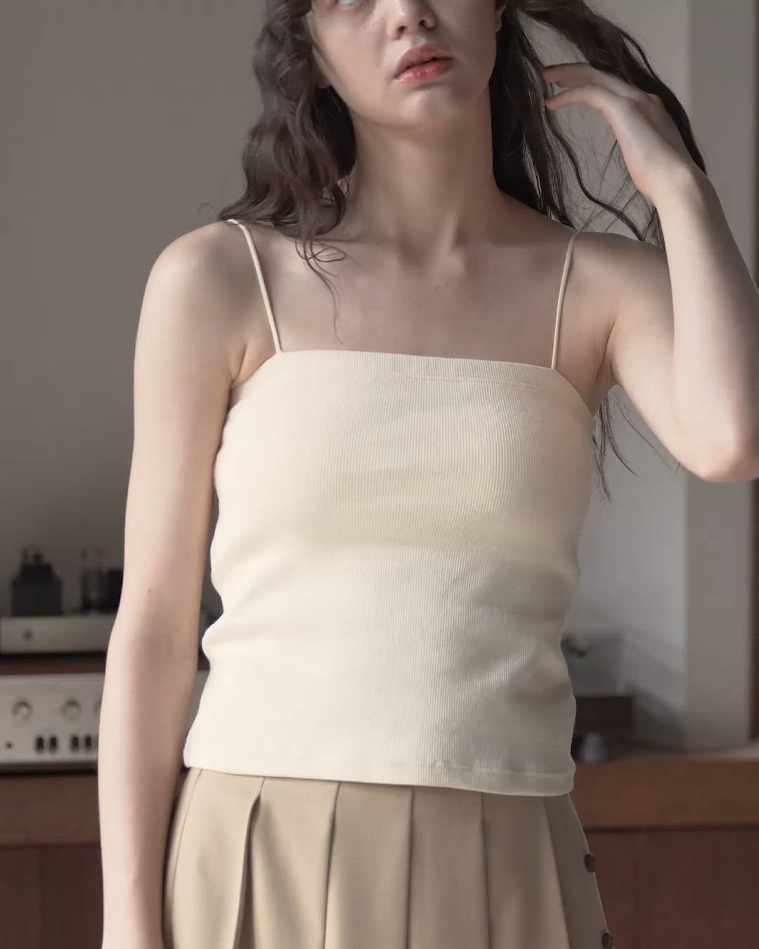 OLUN リブカップキャミソール　ブラウン　アイボリー OLUN キャミソール Rib cup camisole/リブカップキャミソール