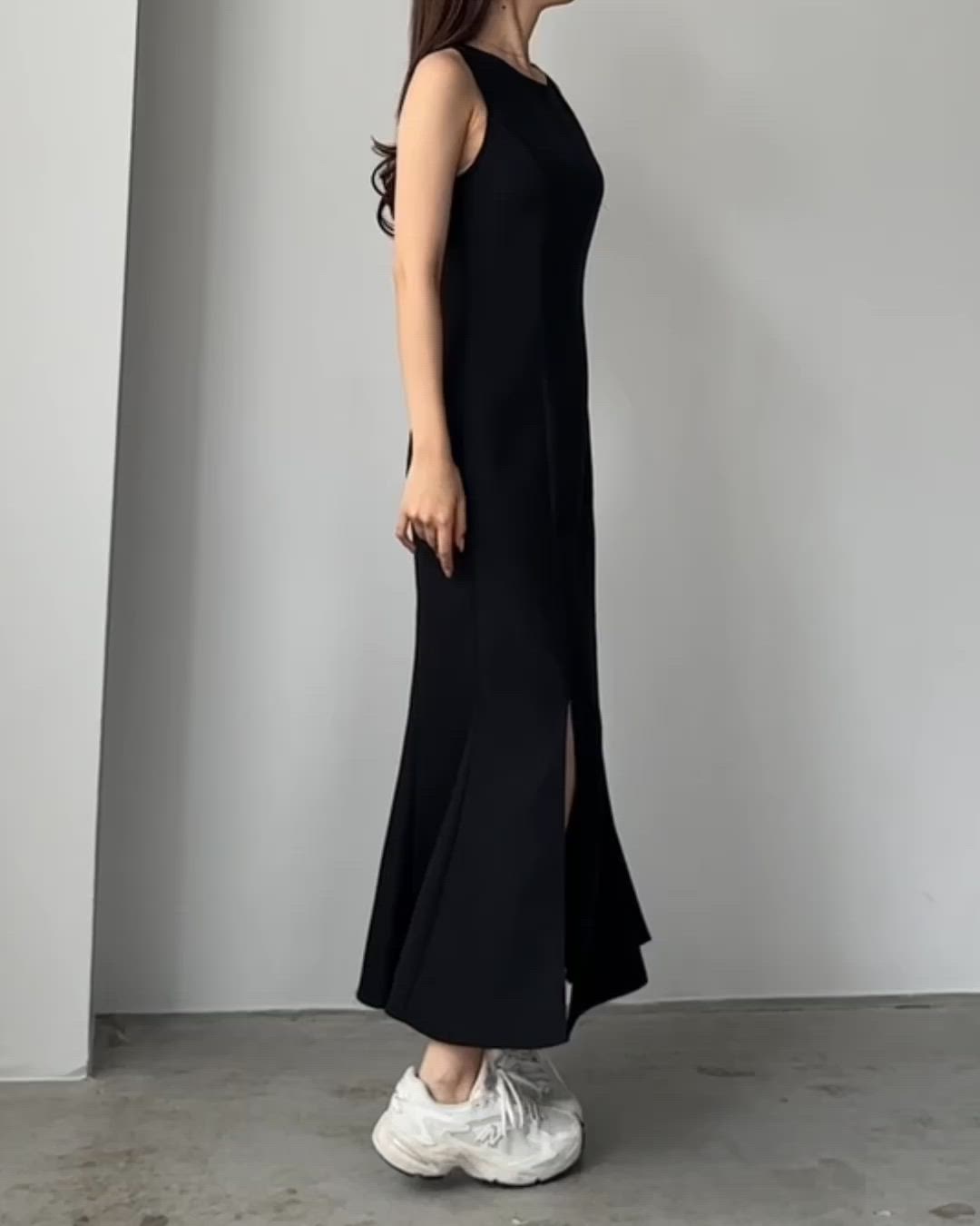 リネンライクノースリマーメイドスリットワンピース[高身長サイズMT/低