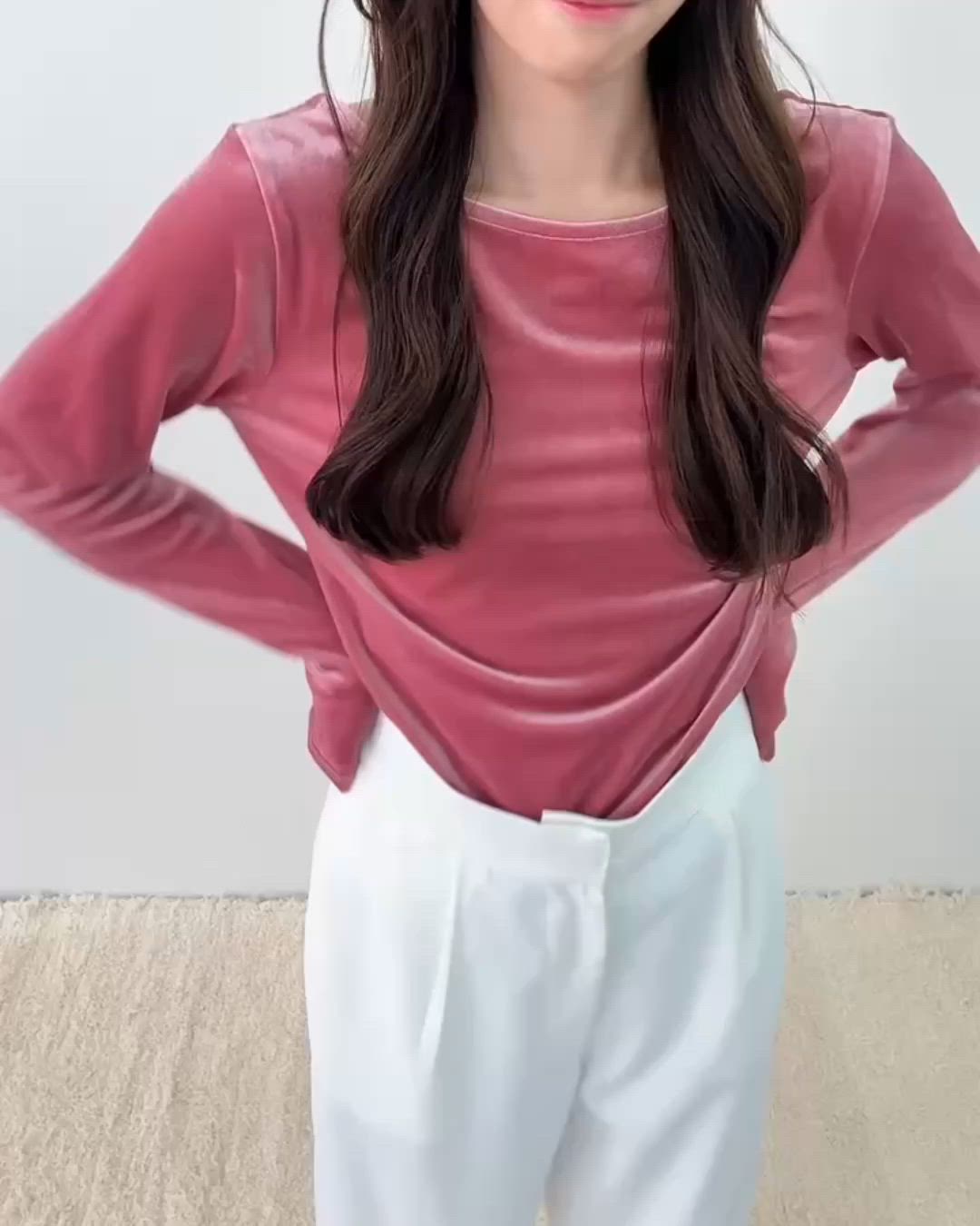 セール】バックシャンボートネックベロアトップス（Tシャツ/カットソー