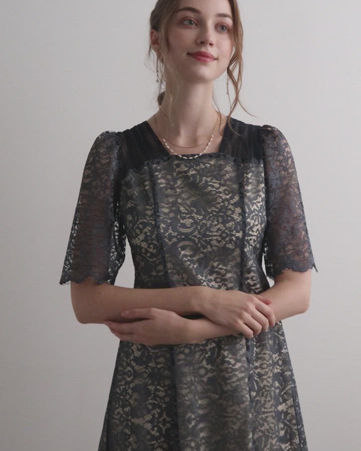 【お呼ばれ・Dorry Doll】スクエアネックレースフレアドレス DorryDoll ｜スクエアネックレースフレアドレス