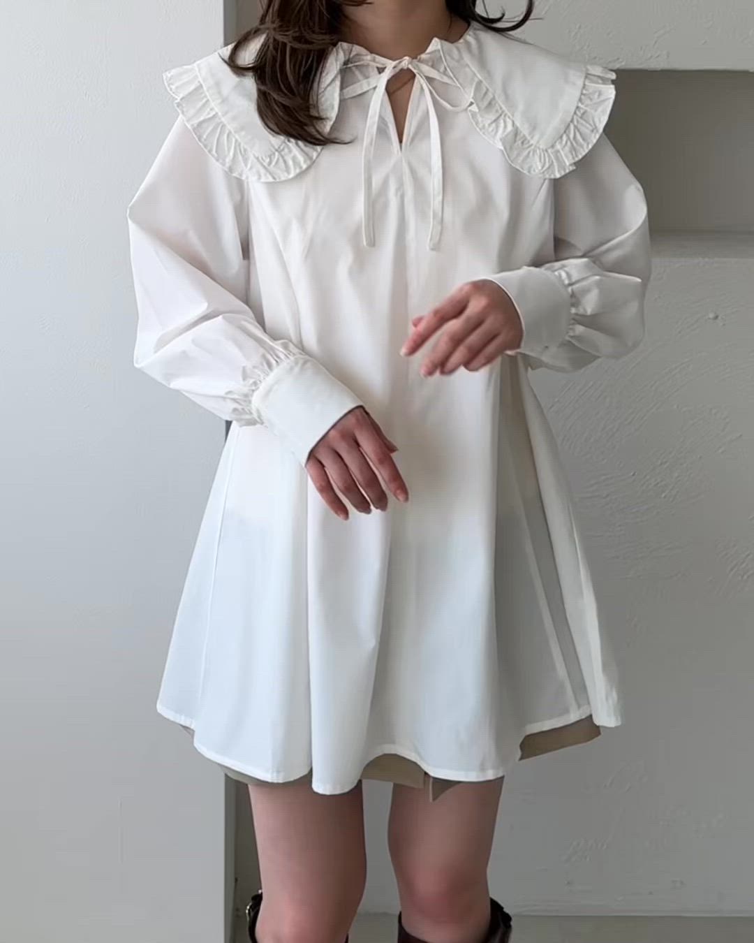 セール】【apres jour clair】フリル襟チュニックブラウス（シャツ