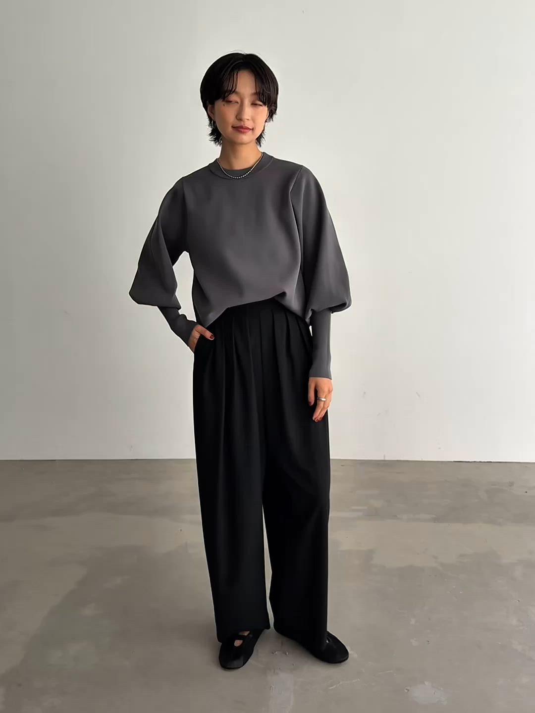 新色追加]ロングリブボリューム袖ニットプルオーバー【サスティナブル