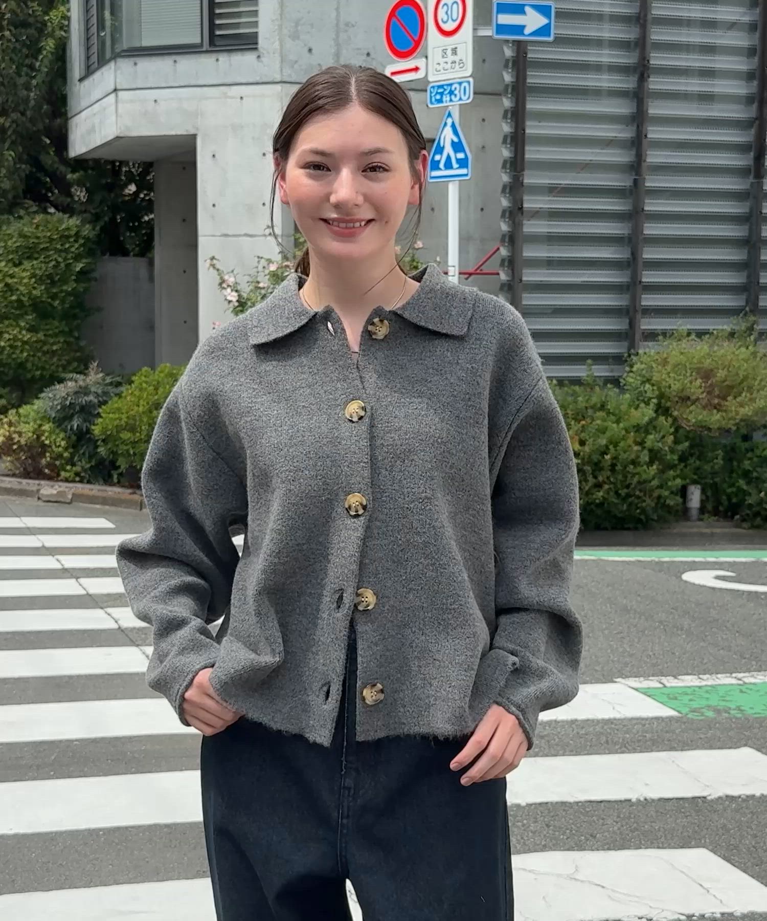 セール】襟付きジャガードニットカーディガン【THE CRAFT CREW