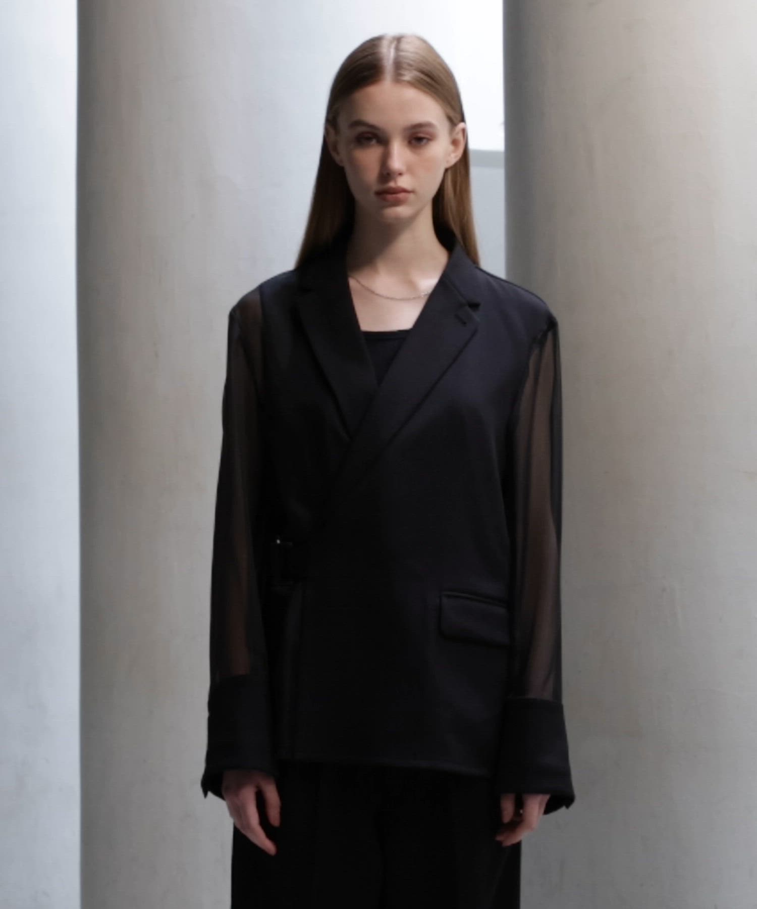 CLEL】Asymmetry Sheer Tailored Jacket / アシンメトリー シアー