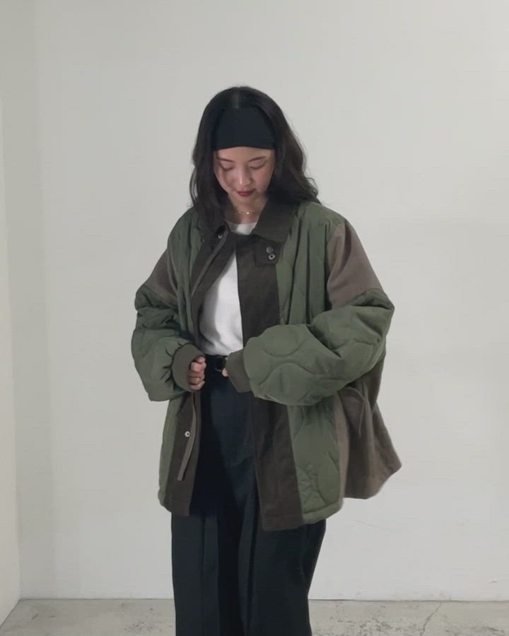 セール】【forksy.】異素材切り替えキルティングショートコート