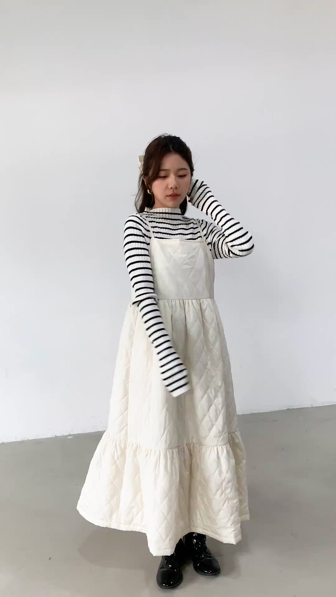 セール】レディース 脚長ウエスト切替キルティングキャミワンピース