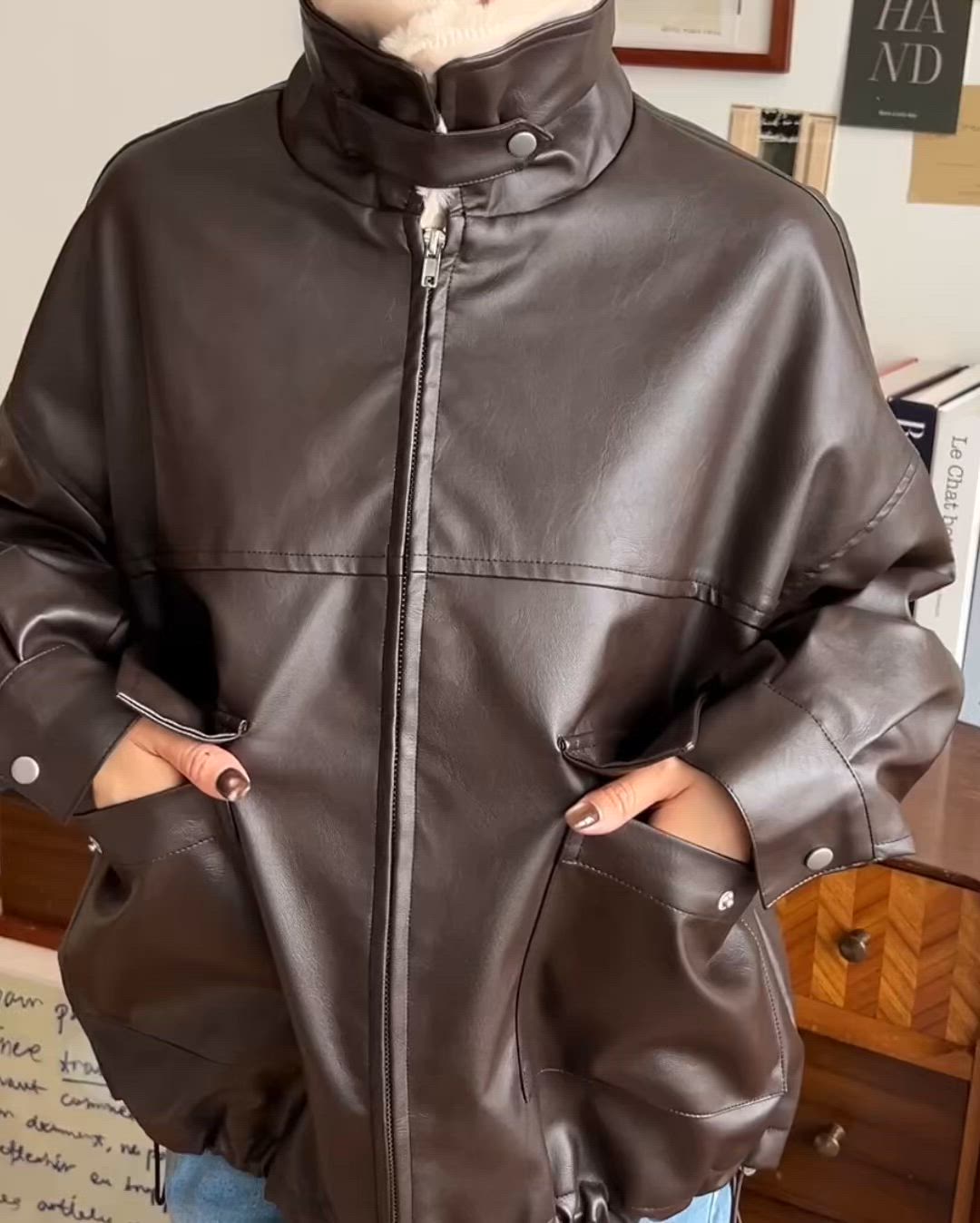 セール】ファーティペット付きフェイクレザーブルゾン（ライダース