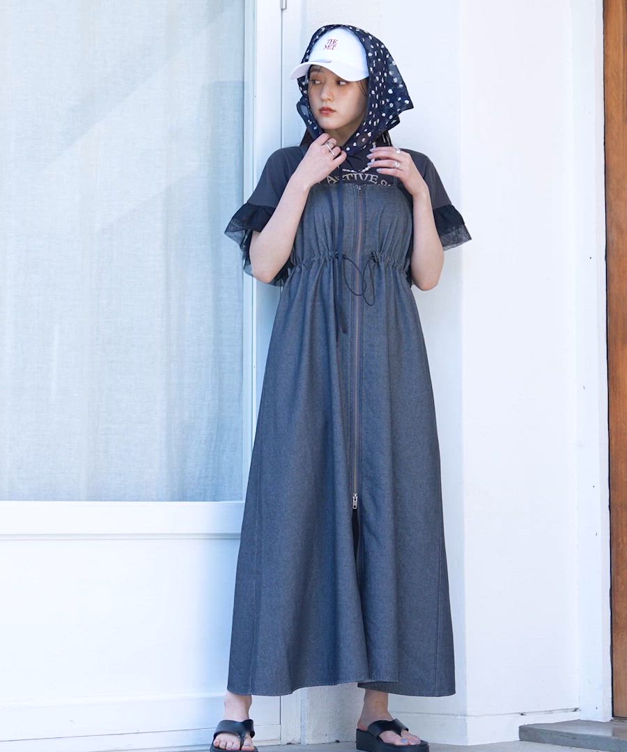 セール】フロントジップ/デニムキャミワンピース（ワンピース