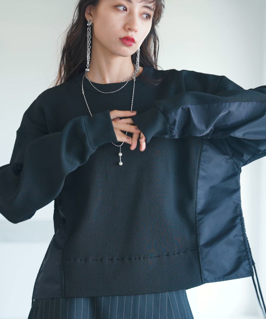 裏起毛 ドッキングニット プルオーバー黒XL セール】イソザイドッキングニットプルオーバー(HARE)（ニット