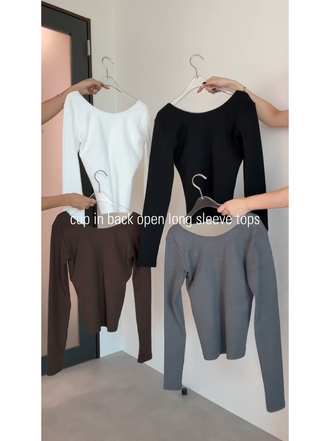 セール】カップ付バックオープンロングスリーブトップス/カットソー（T