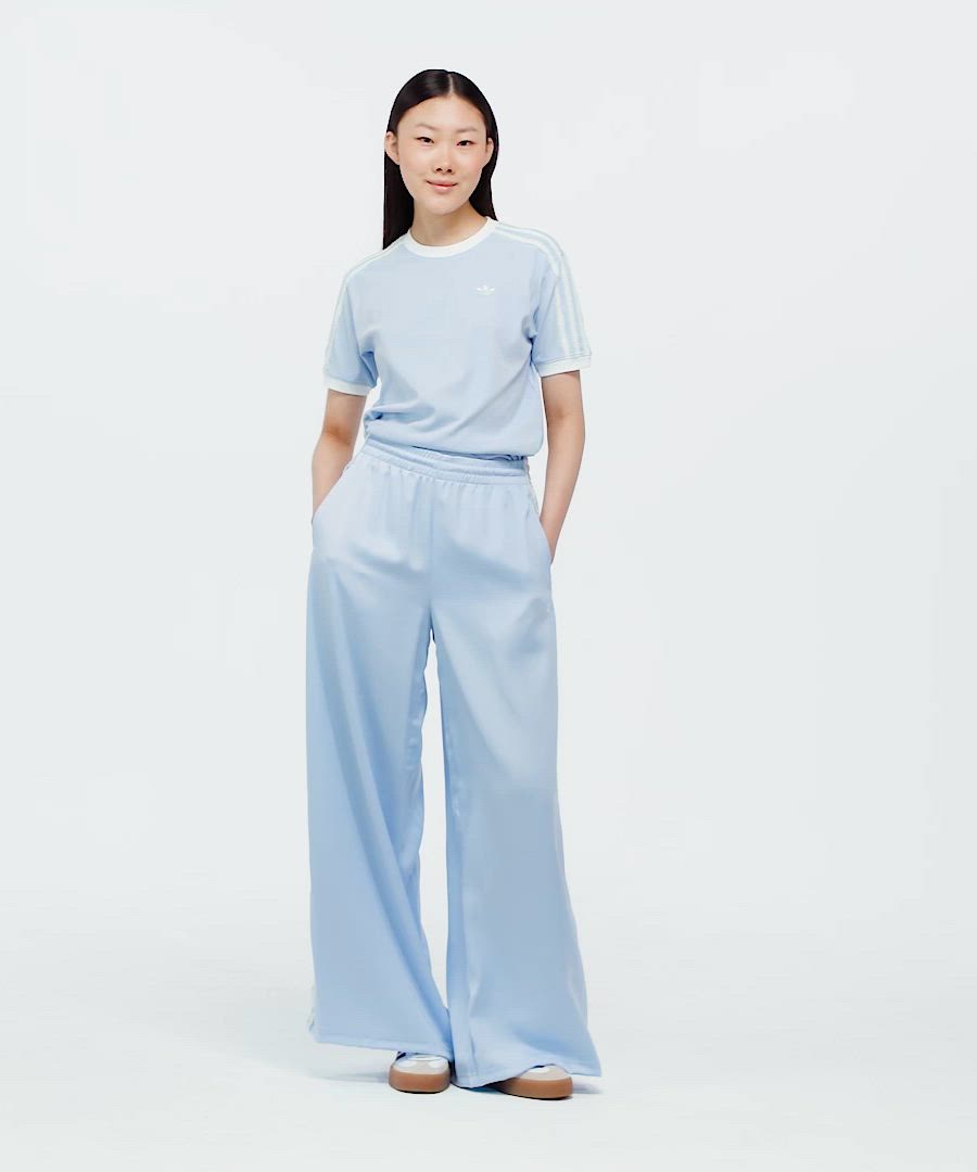 サテン ワイドレッグパンツ ラッフル スリーストライプス WIDE LEG