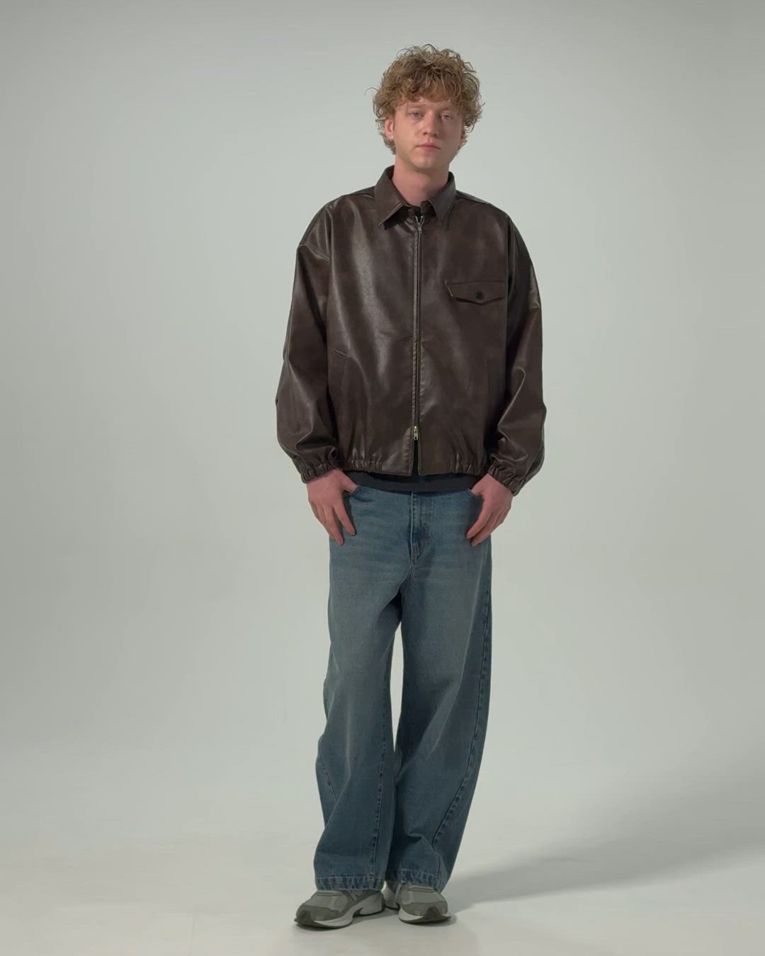 SLICK/スリック】Synthetic Leather Zip Short Jacket/シンセティック