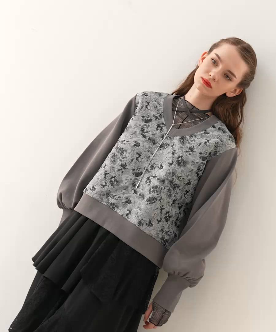 ストリングジャガードキリカエVネックトップス(HARE)（スウェット