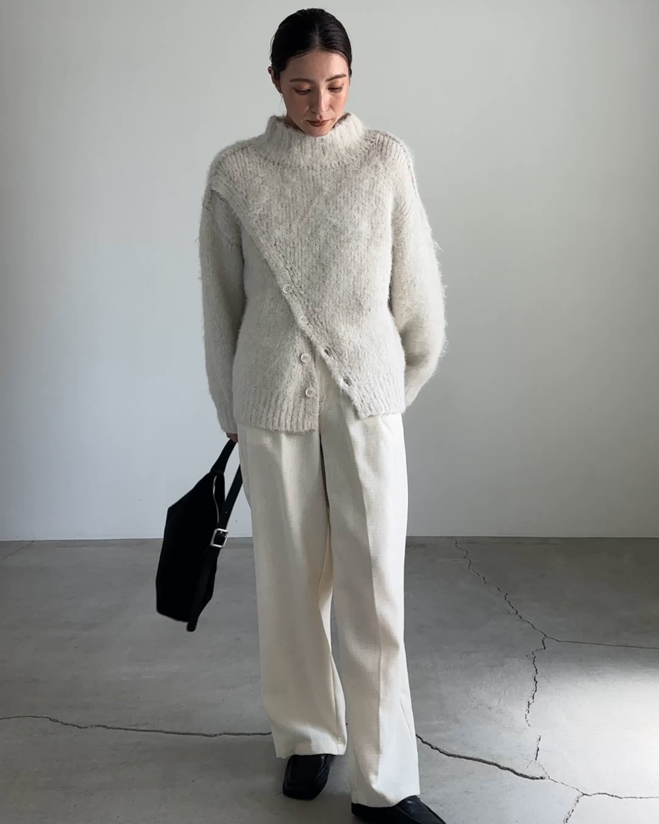 セール】【新色追加】2WAYボタンスリットモヘアライクニット（ニット