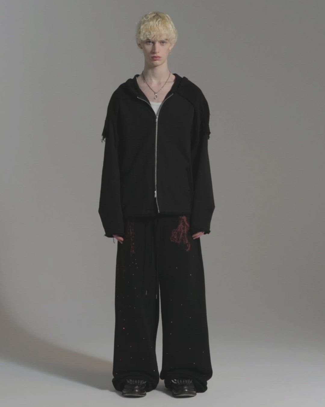 GRANCY】Rhinestone Design Layered Sweatpants / ラインストーン