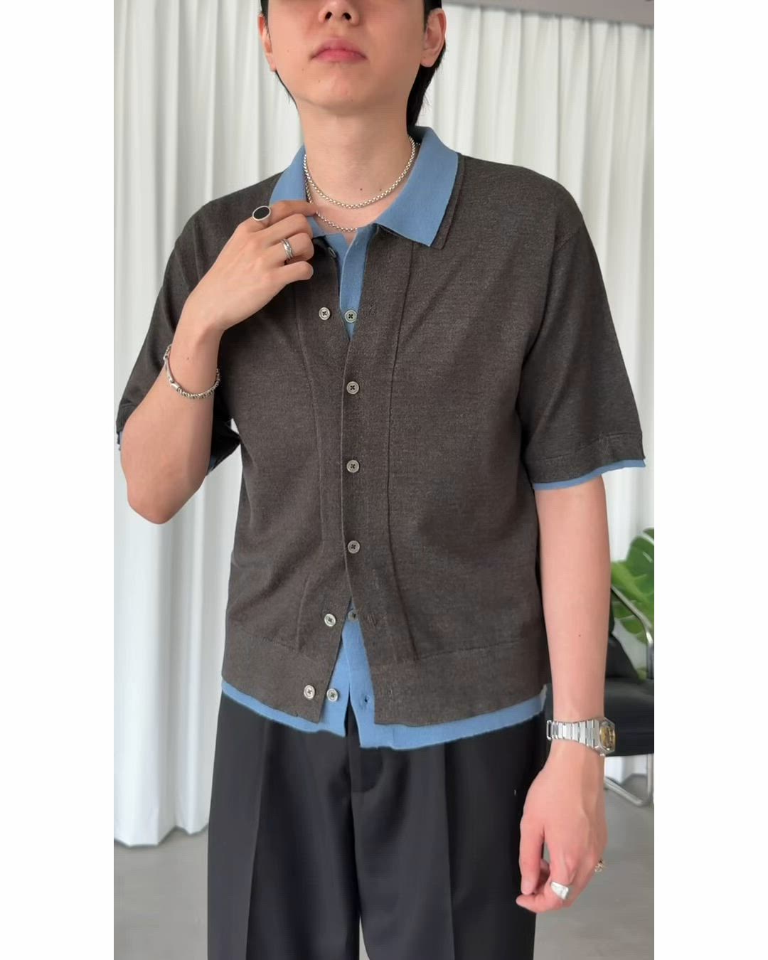 LAYERED STYLE SUMMER KNIT SHIRT / レイヤードスタイルサマーニット